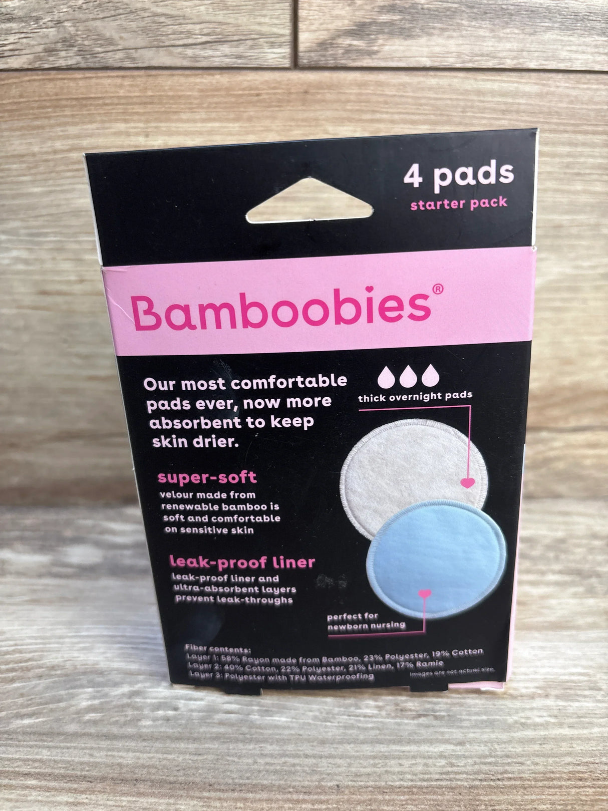 Bamboobies starter pack box with 4 super-soft, leak-proof nursing pads for sensitive skin