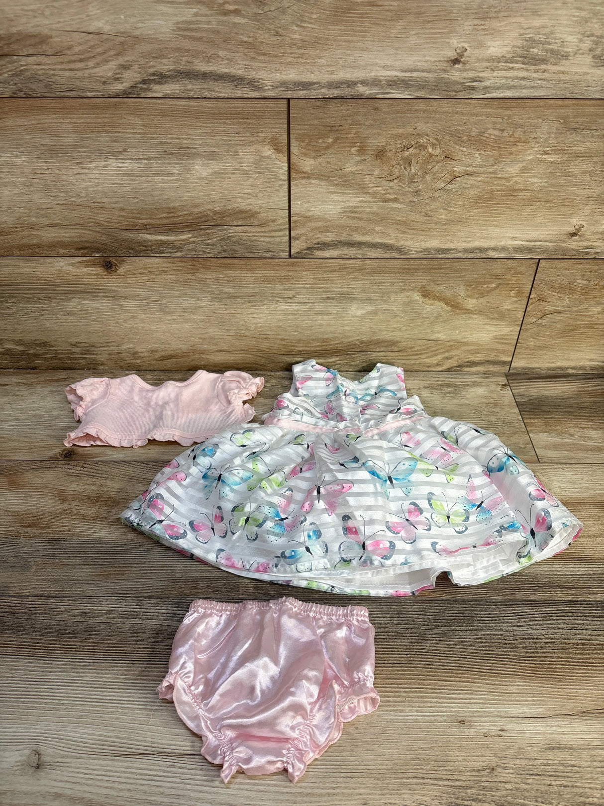 Nannette 3pc Butterfly Dress, Bloomers, & Cardigan Set Pink sz 3/6m