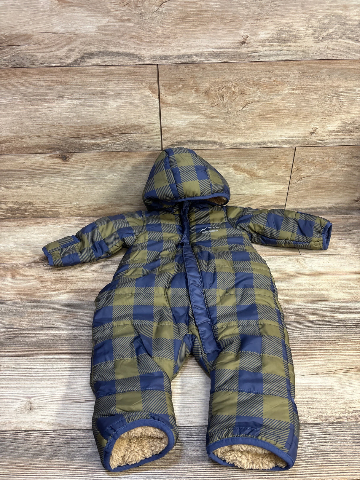 Eddie Bauer Fur Lined Hooded Snowsuit Green sz 3-6m