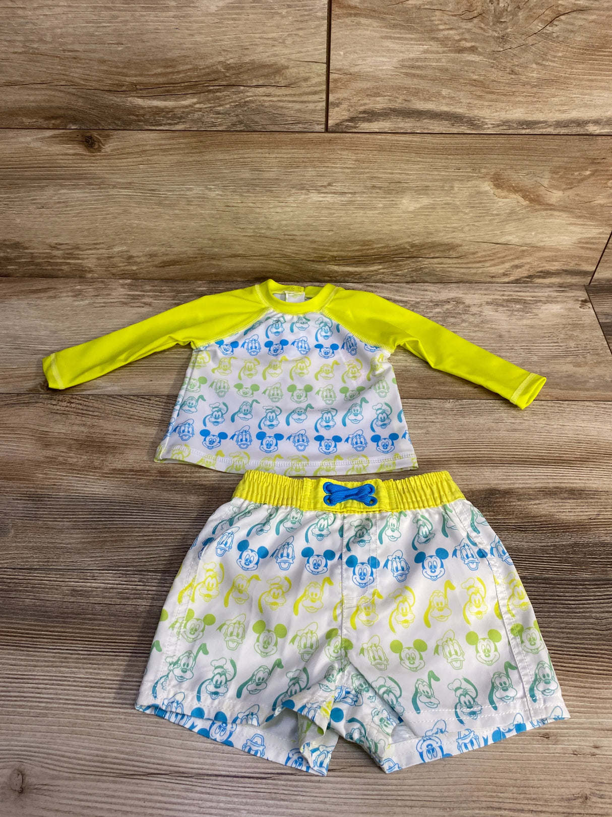 Disney Store 2pc Mickey & Friends Rashguard & Shorts Set White/Yellow sz 0-3m - Me n Mommy To Be