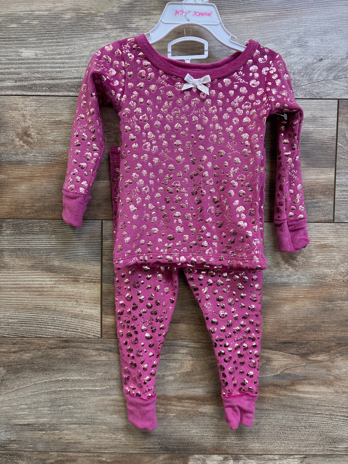 NWOT Betsey Johnson 2pc Leopard Velour Pajama Set Pink sz 2T
