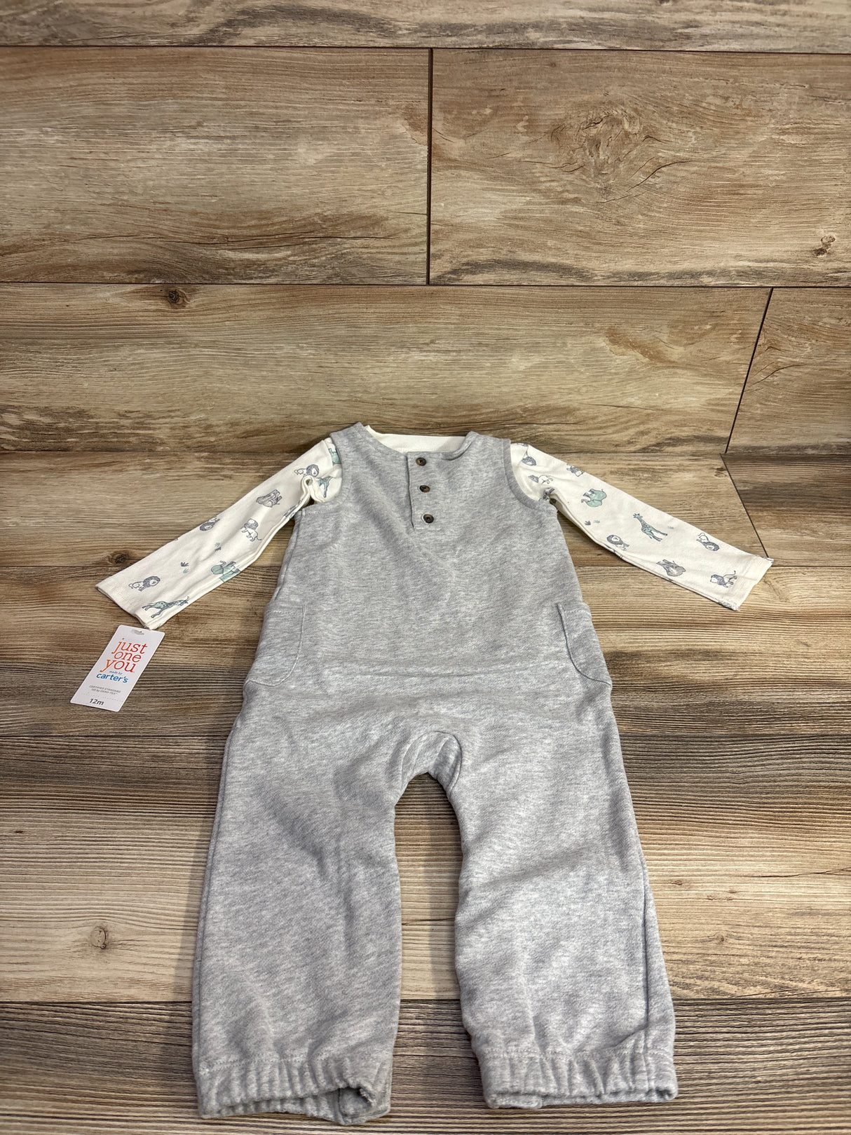 NEW Just One You 2pc Elephant Tan Coverall & Shirt Set White sz 12m