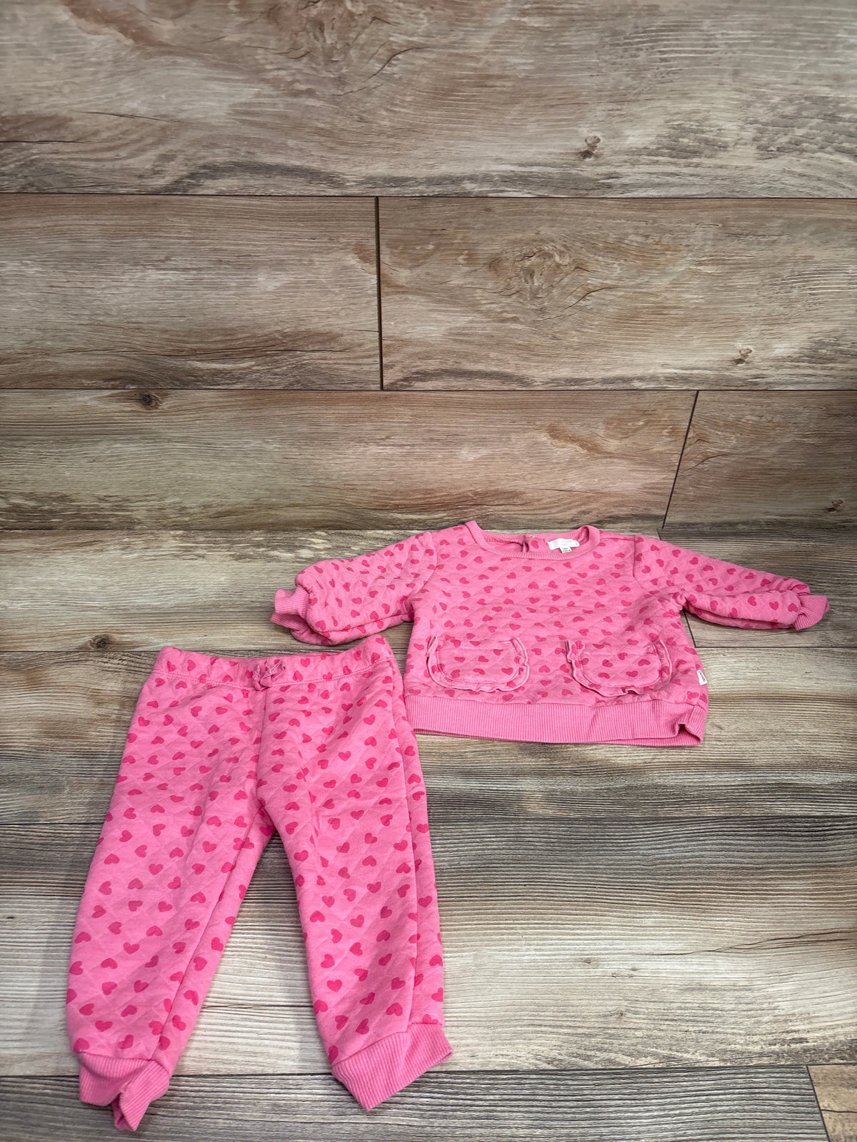 Tahari Baby 2pc pink heart print quilted sweatshirt and pants set for infants