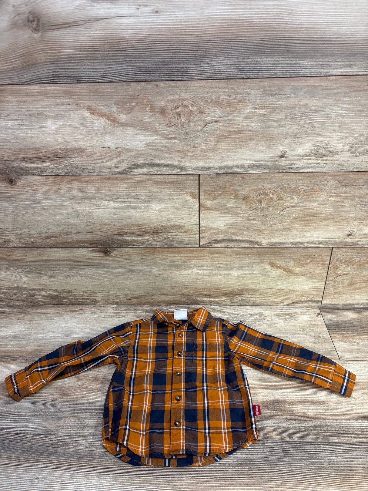 Wrangler Plaid Button Up Shirt Orange sz 2T