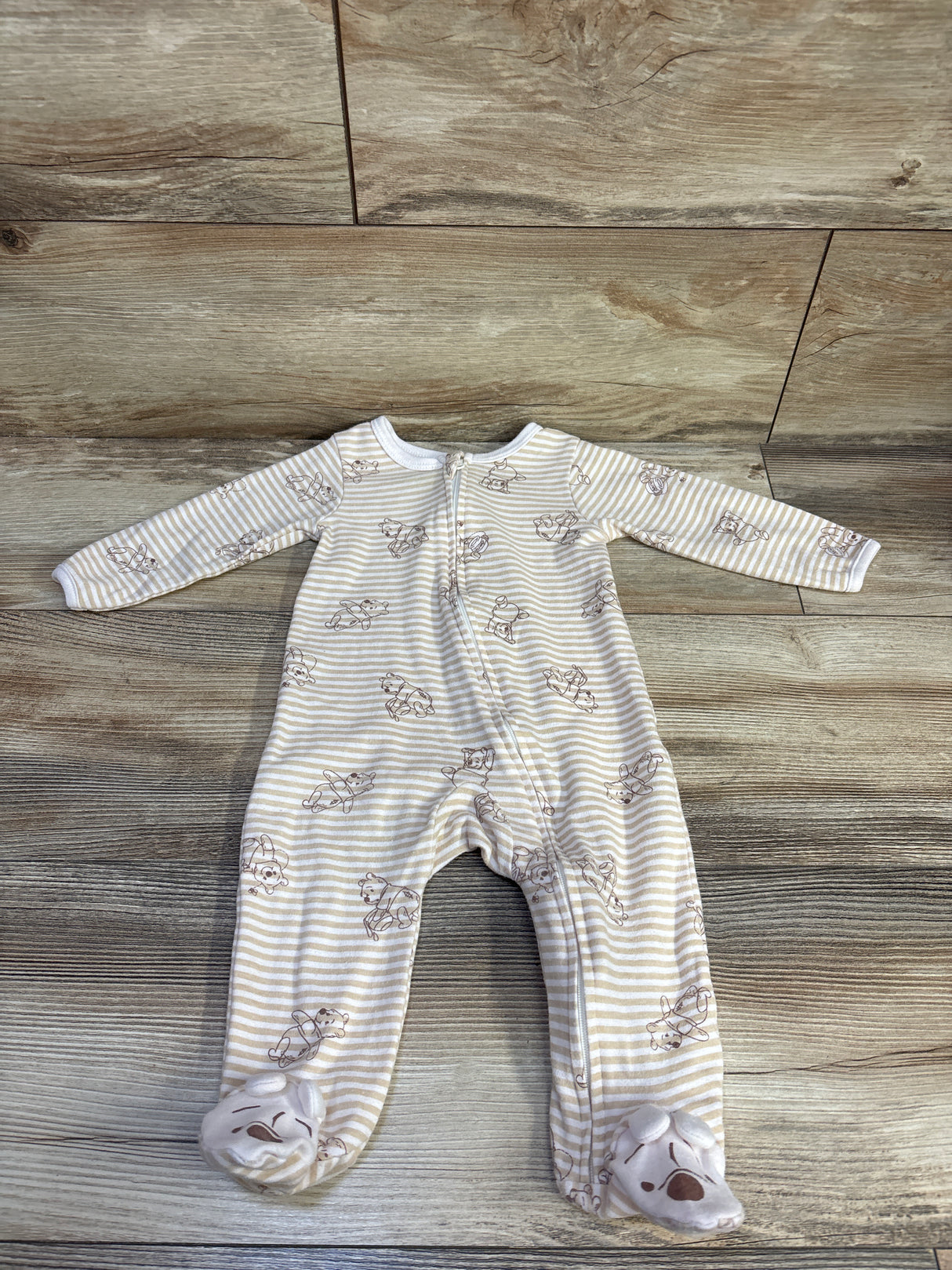 Disney Baby Striped Winnie The Pooh Sleeper White sz 6-9m