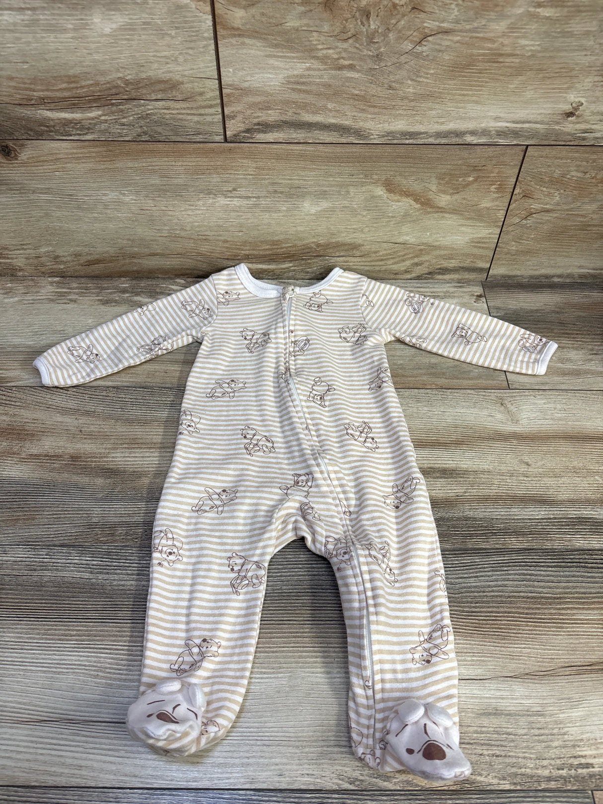Disney Baby Striped Winnie The Pooh Sleeper White sz 6-9m