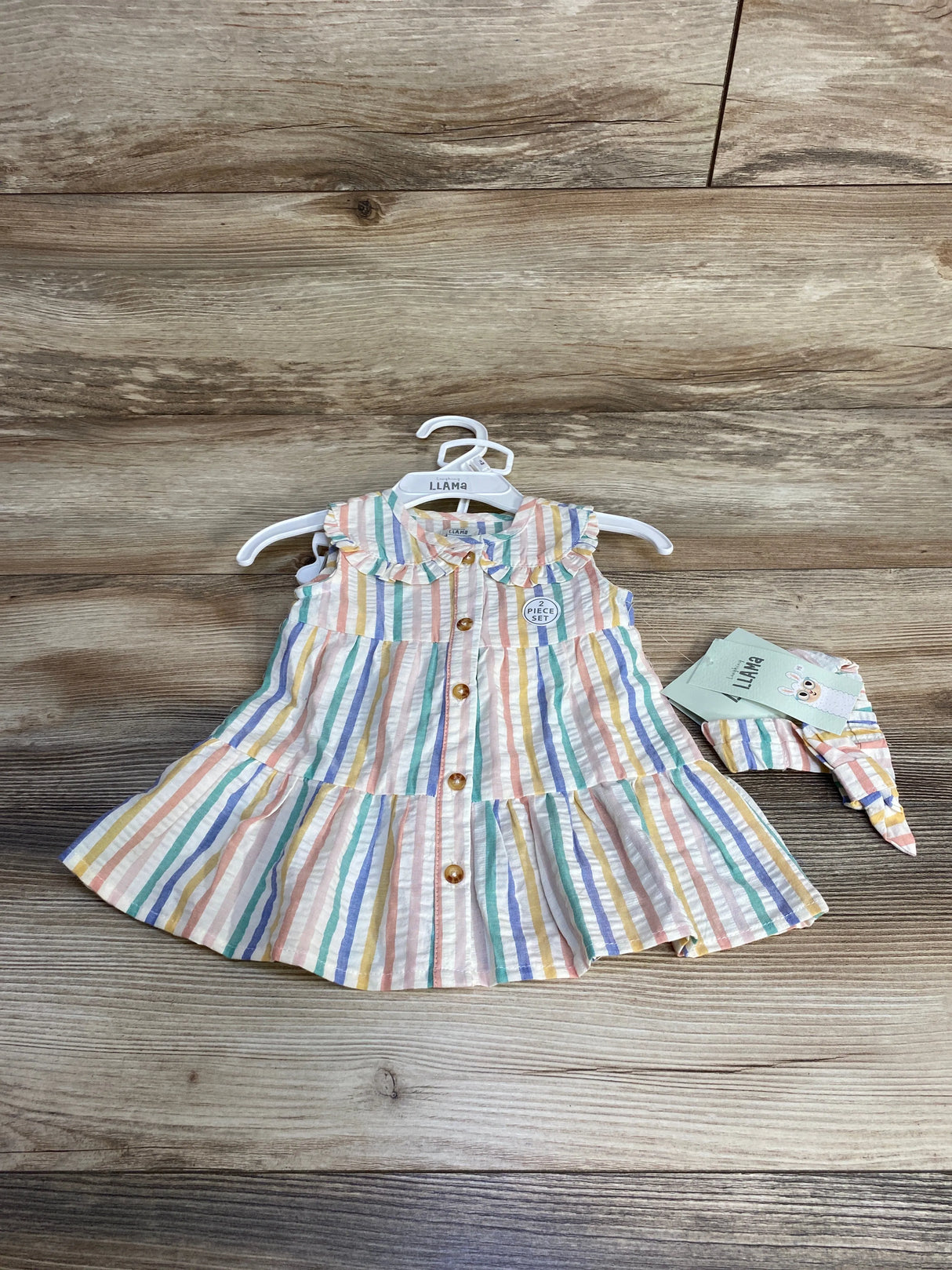 NEW Laughing Llama 3pc Striped Dress Set White sz 3m - Me n Mommy To Be