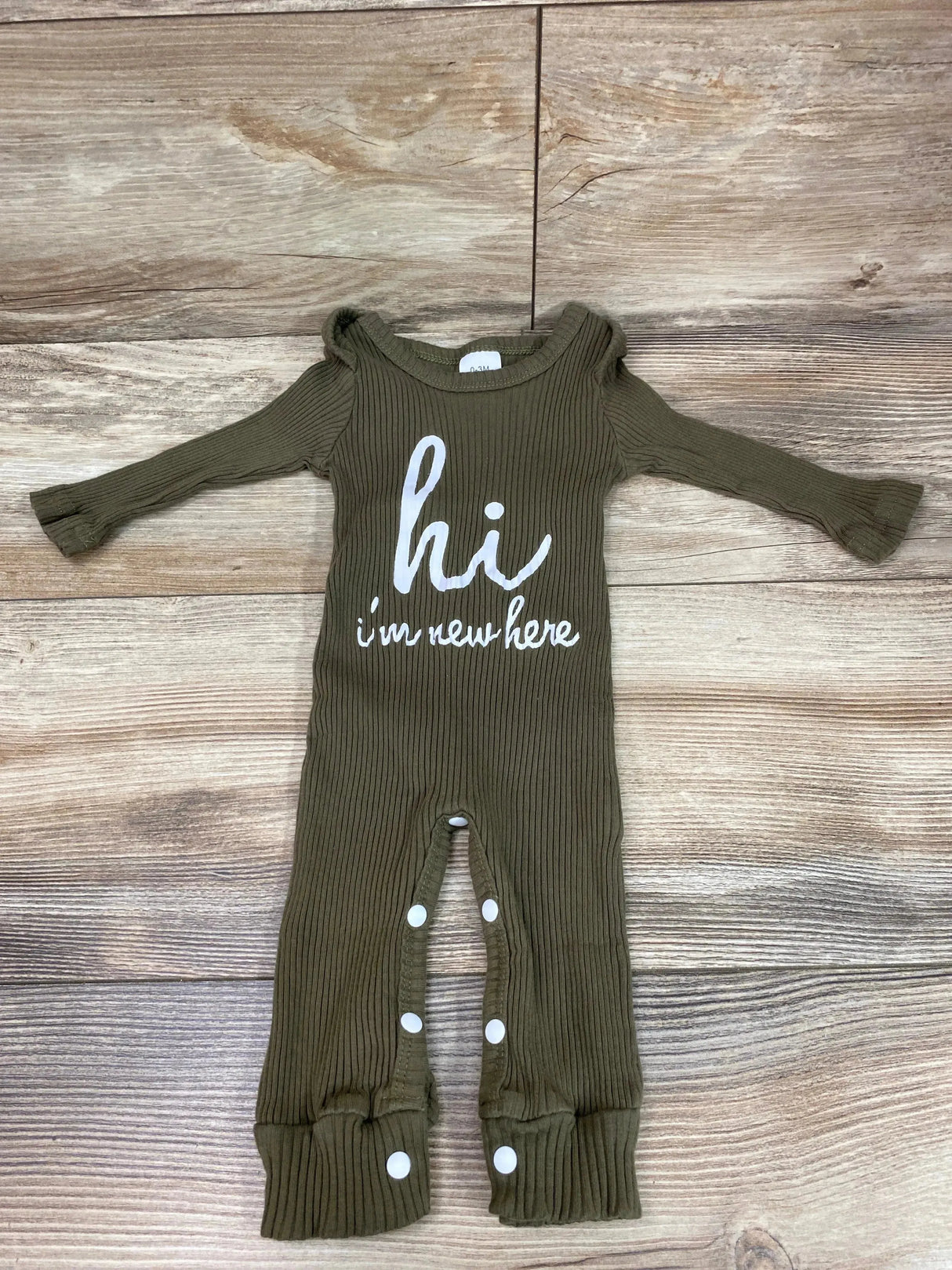 Hi I'm New Here Ribbed Coverall Green sz 0-3m - Me n Mommy To Be