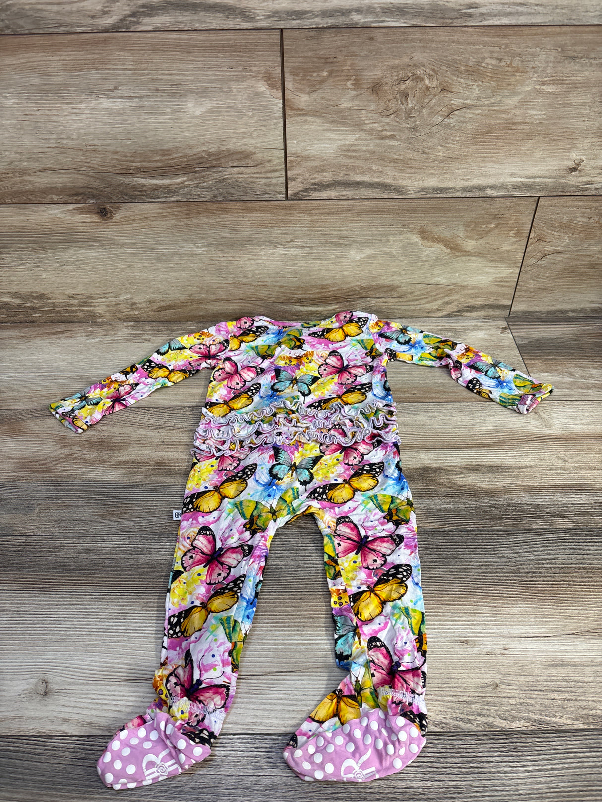 Bums & Roses Butterfly Ruffle Footie White sz 18-24m