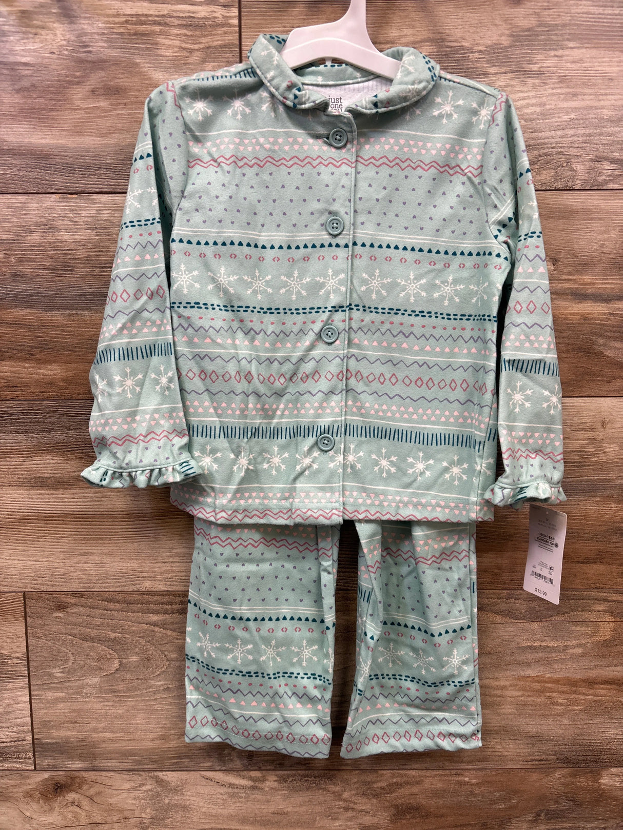 NEW Just One You 2pc Snowflake Coat Style Pajama Set Teal sz 3T