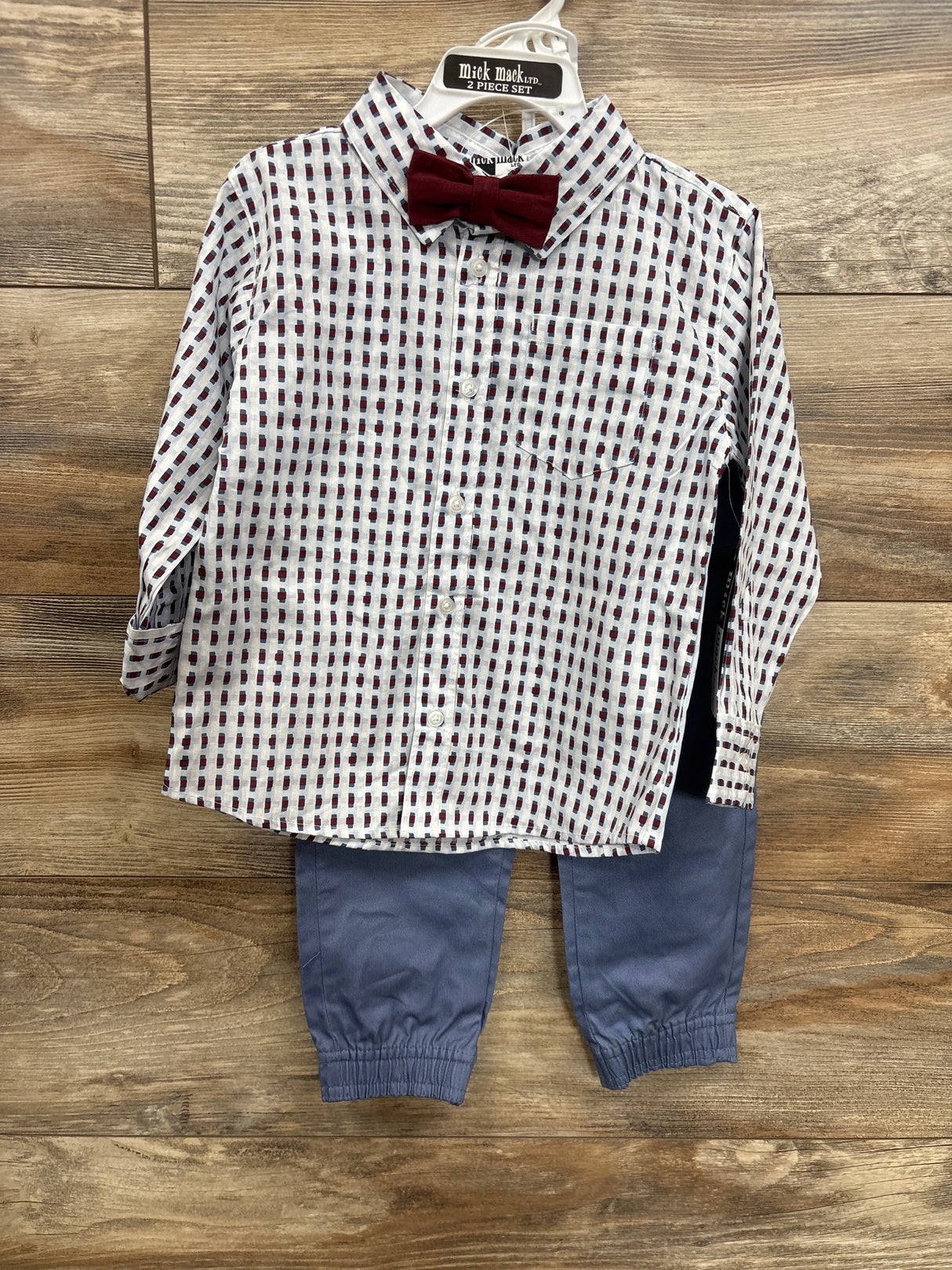 NEW Mick Mack Patter Button Up Shirt & Pants Set White sz 3T