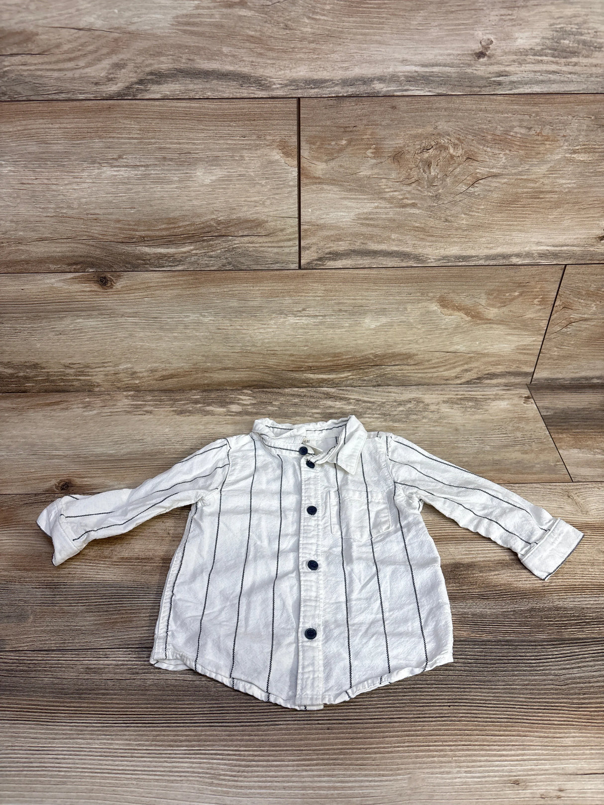 H&M Striped Long Sleeve Button Up Shirt White sz 9m