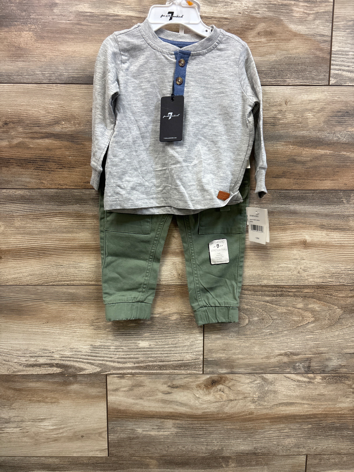 NEW 7 For All Mankind 2pc Henley Shirt & Pants Set Grey sz 12m