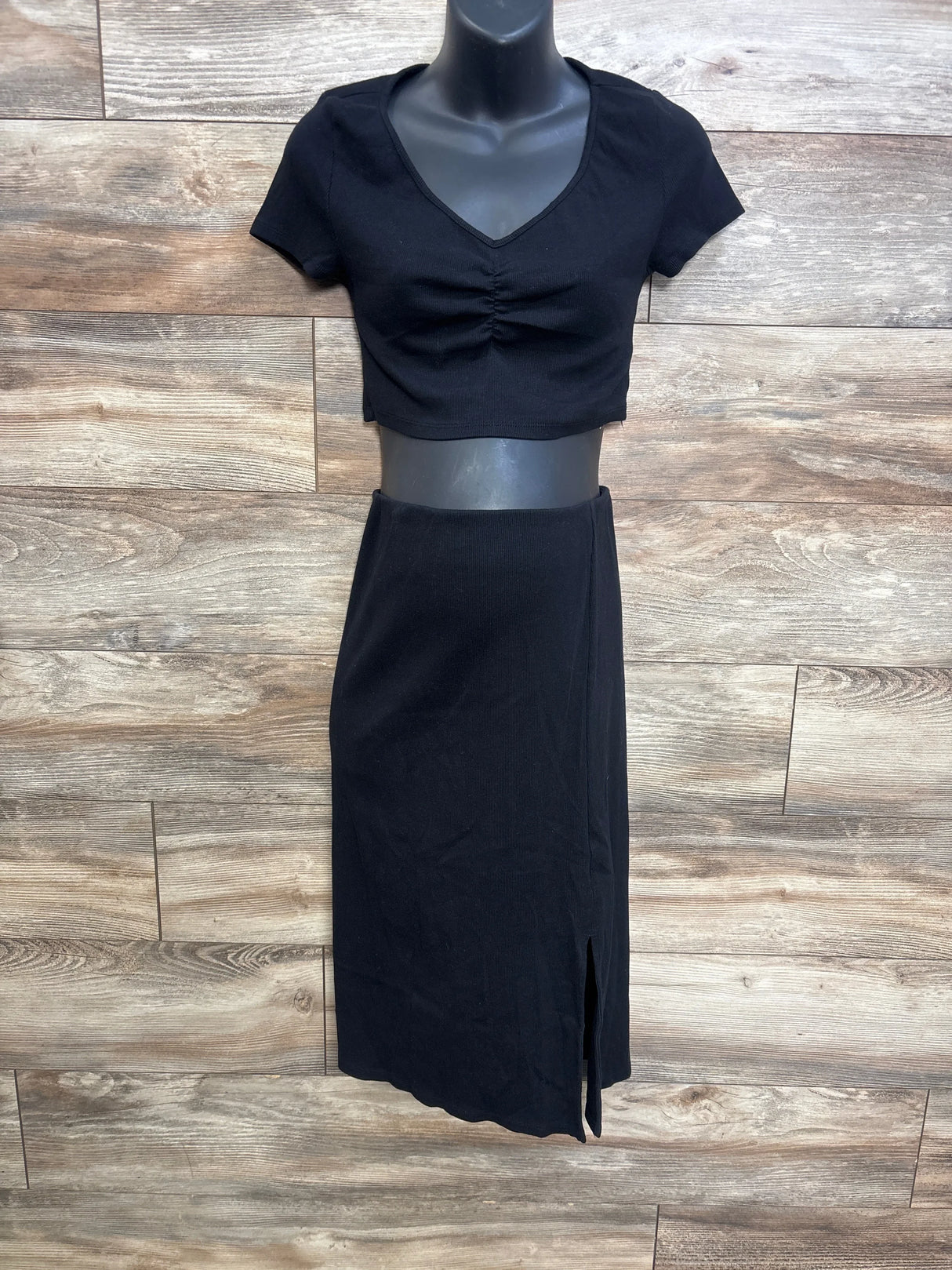 Old Navy Maternity 2pc Rib-Knit Cropped Top and Midi Skirt Set Black sz Small