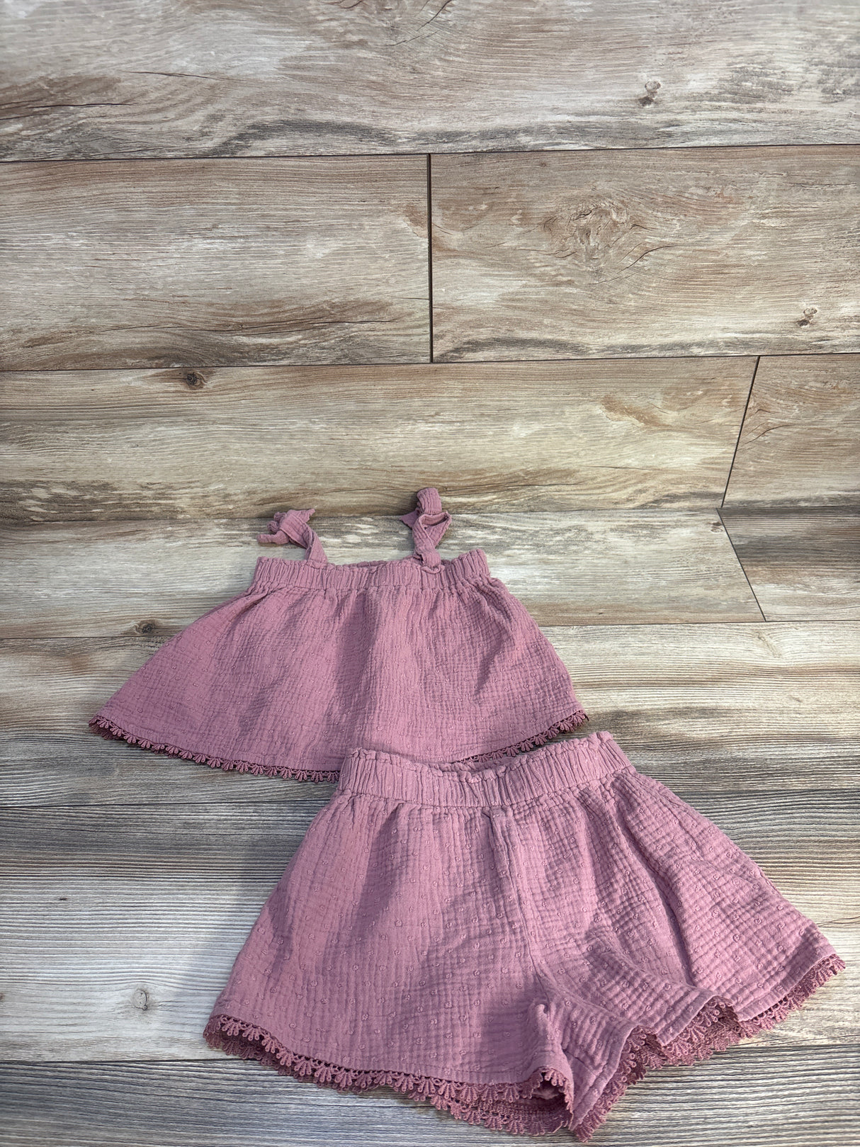 Rabbit & Bear Organic 2pc Gauze Swiss Dot Top & Skirt Set Mauve sz 5T