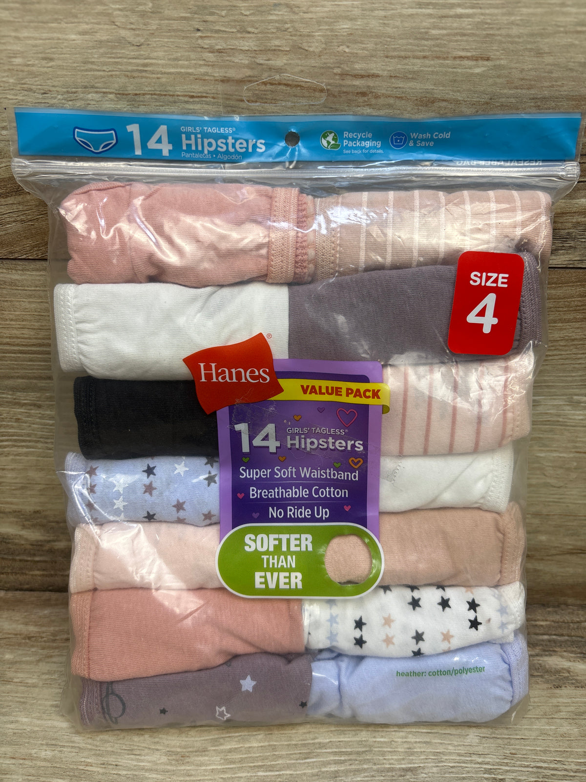 NEW Hanes 14pk Girls' Tagless Hipsters sz 4T