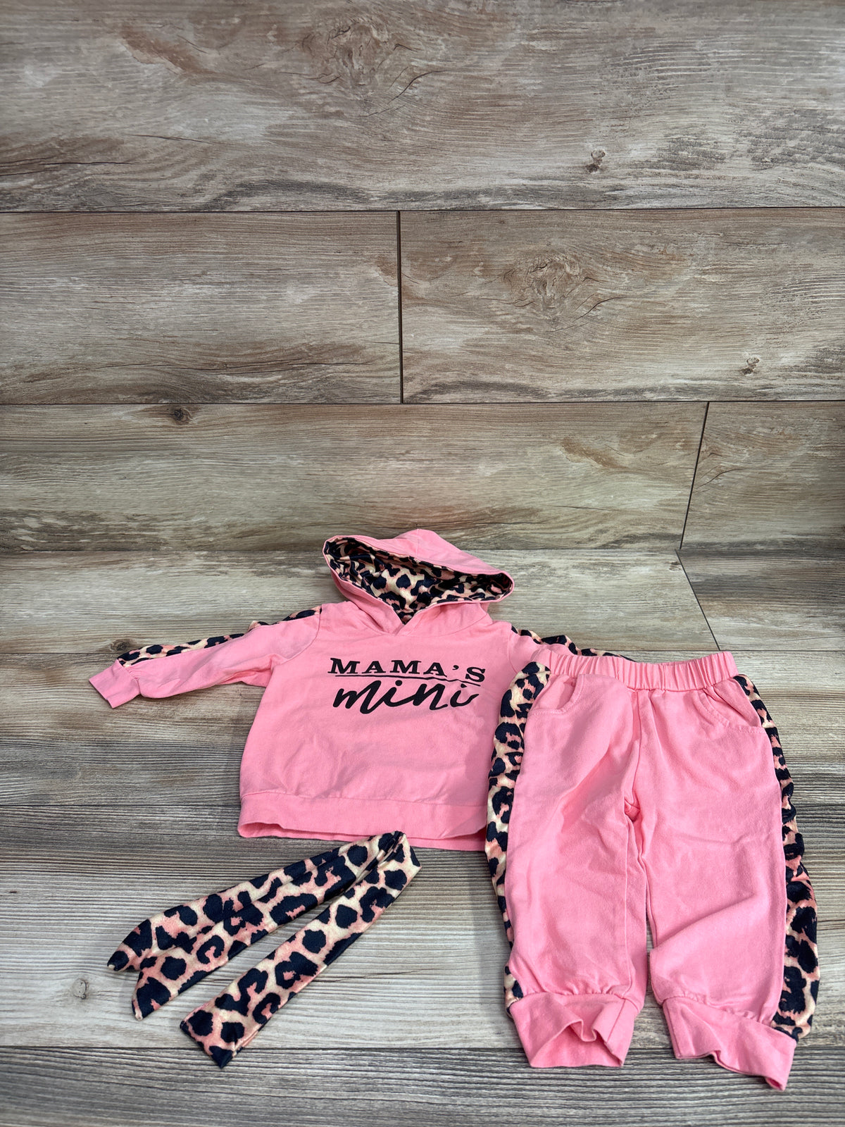 Jxzom 3pc Mama's Mini Leopard Sweatshirt Set Pink sz 9-12m