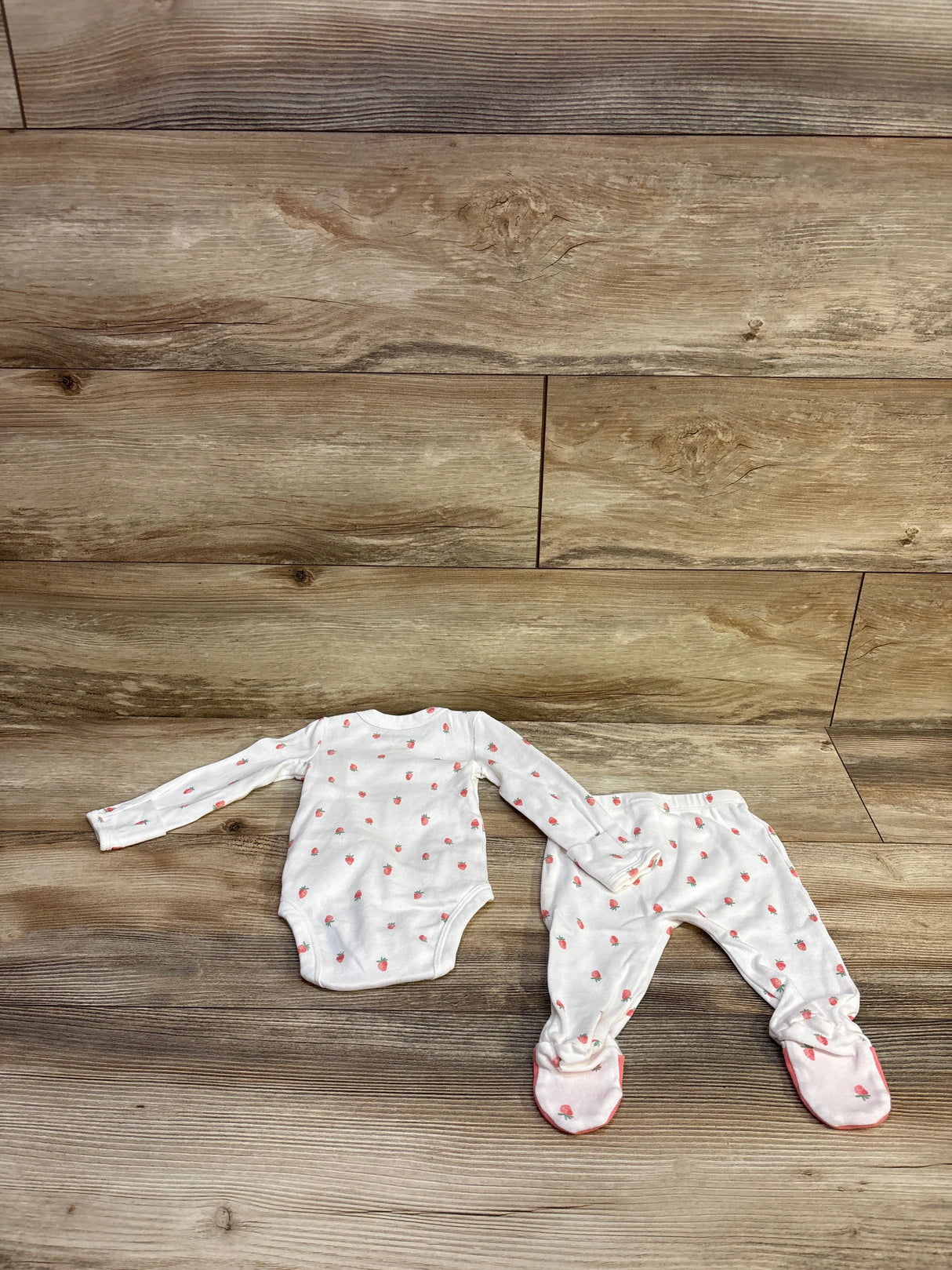 Just One You 2pc Strawberry Kimono Bodysuit & Footed Pants White sz 3m