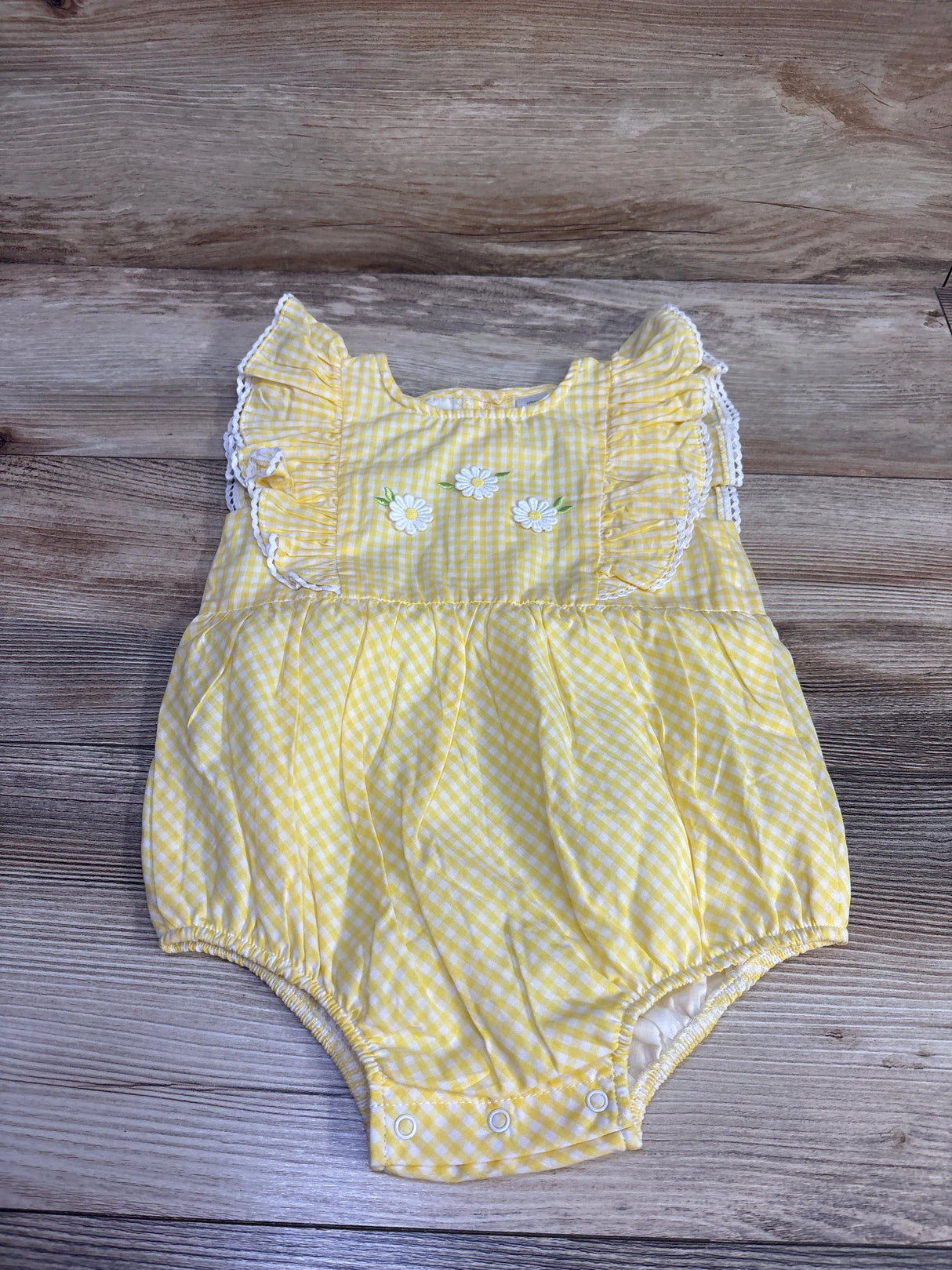 Little Me Embroidered Gingham Bubble Romper Yellow sz 24m