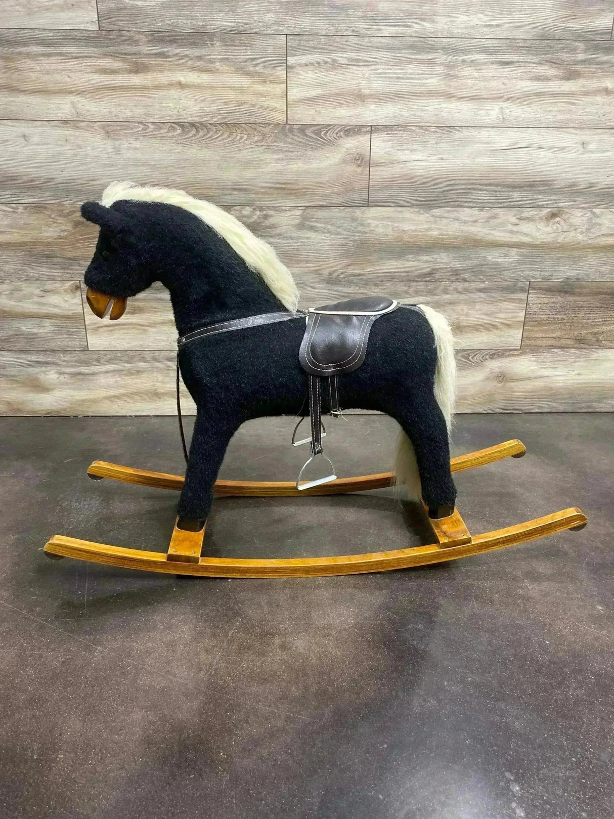 Rocking Horse Vintage Black Beauty Plush Wooden Rocker - Me n Mommy To Be
