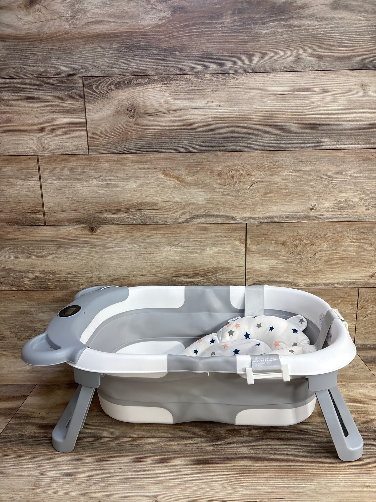 TPN Collapsible Baby Bathtub w/ Thermometer - Grey