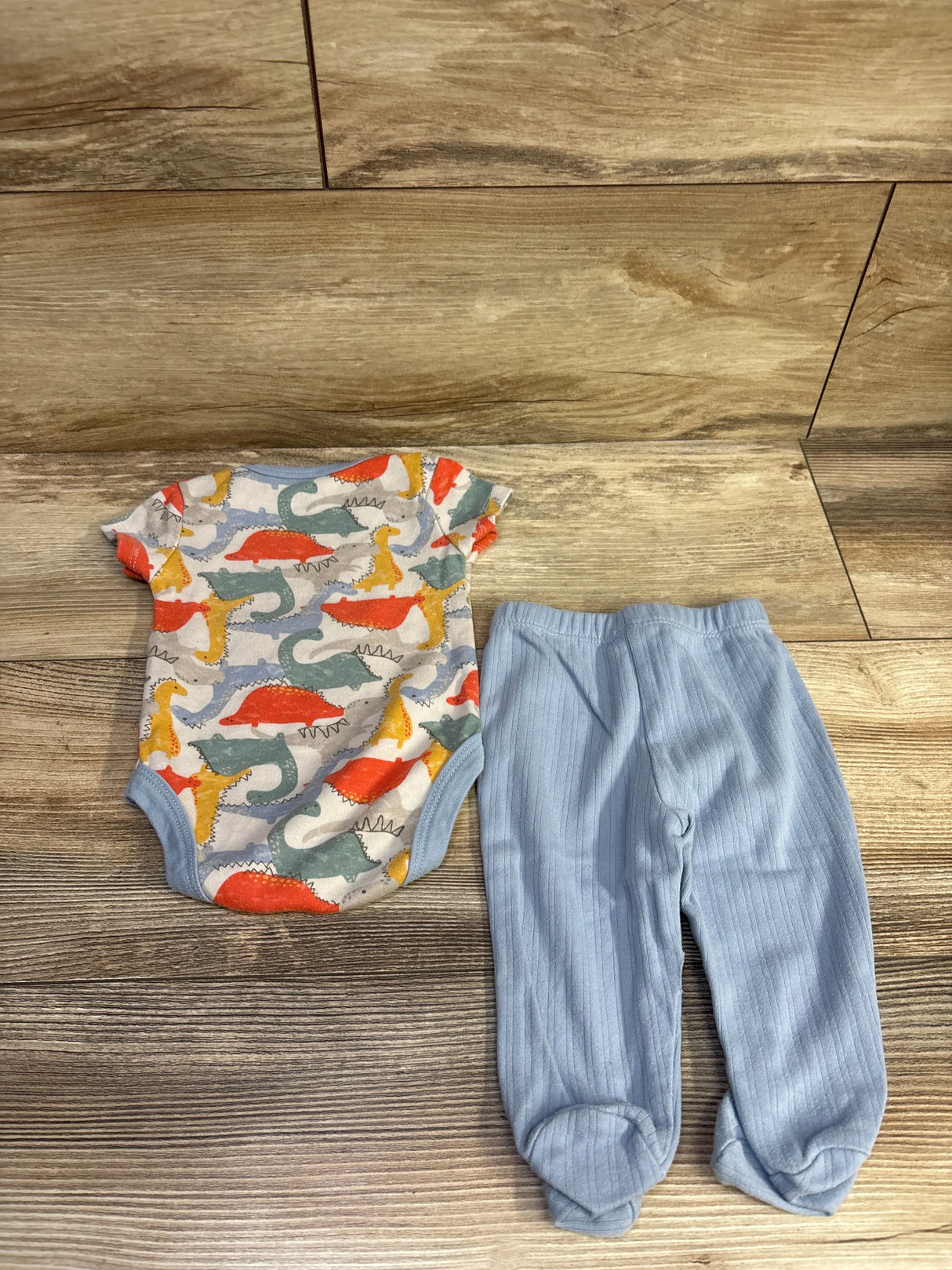 Chick Pea 2pc Dinosaur Bodysuit & Footed Bottoms Set Ivory sz 0-3m
