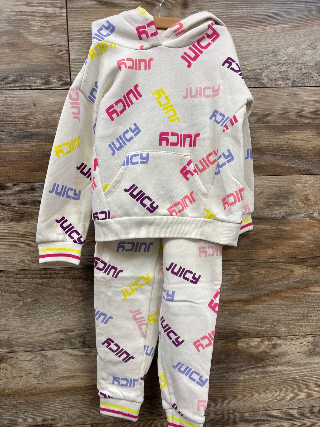 Juicy Couture 2pc Pull Over Hoodie & Joggers Set Cream sz 5T