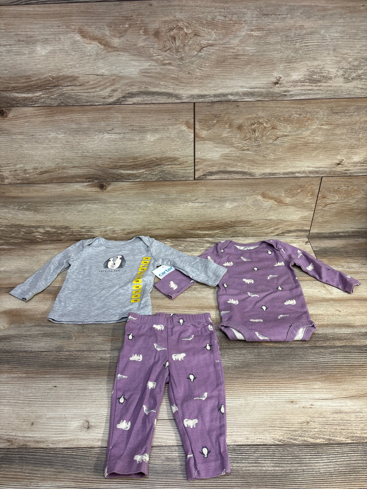 NEW Carter's 3pc Set Purple Penguins sz 6m