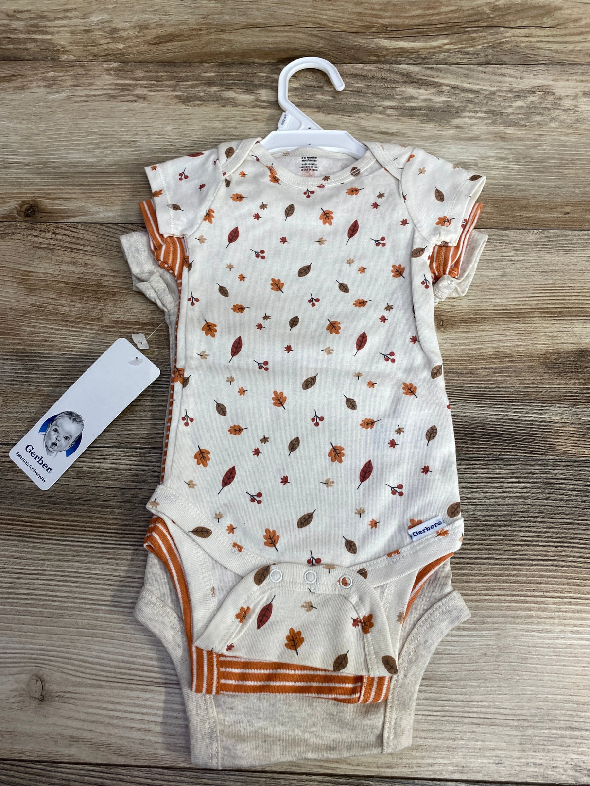 NEW Gerber 3pk Falling For You Bodysuit Set Taupe sz 3-6m