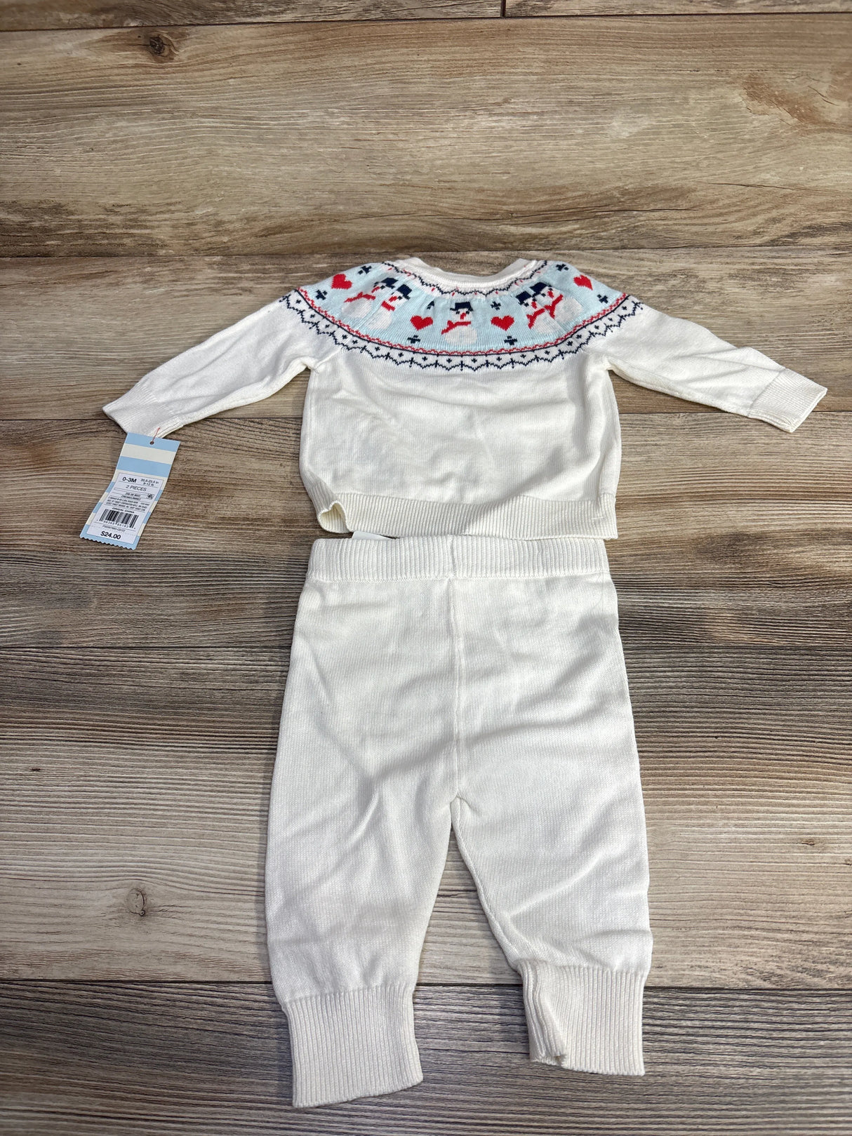 NEW Cat & Jack 2pc Snowman Fair Isle Sweater Set White sz 0-3m