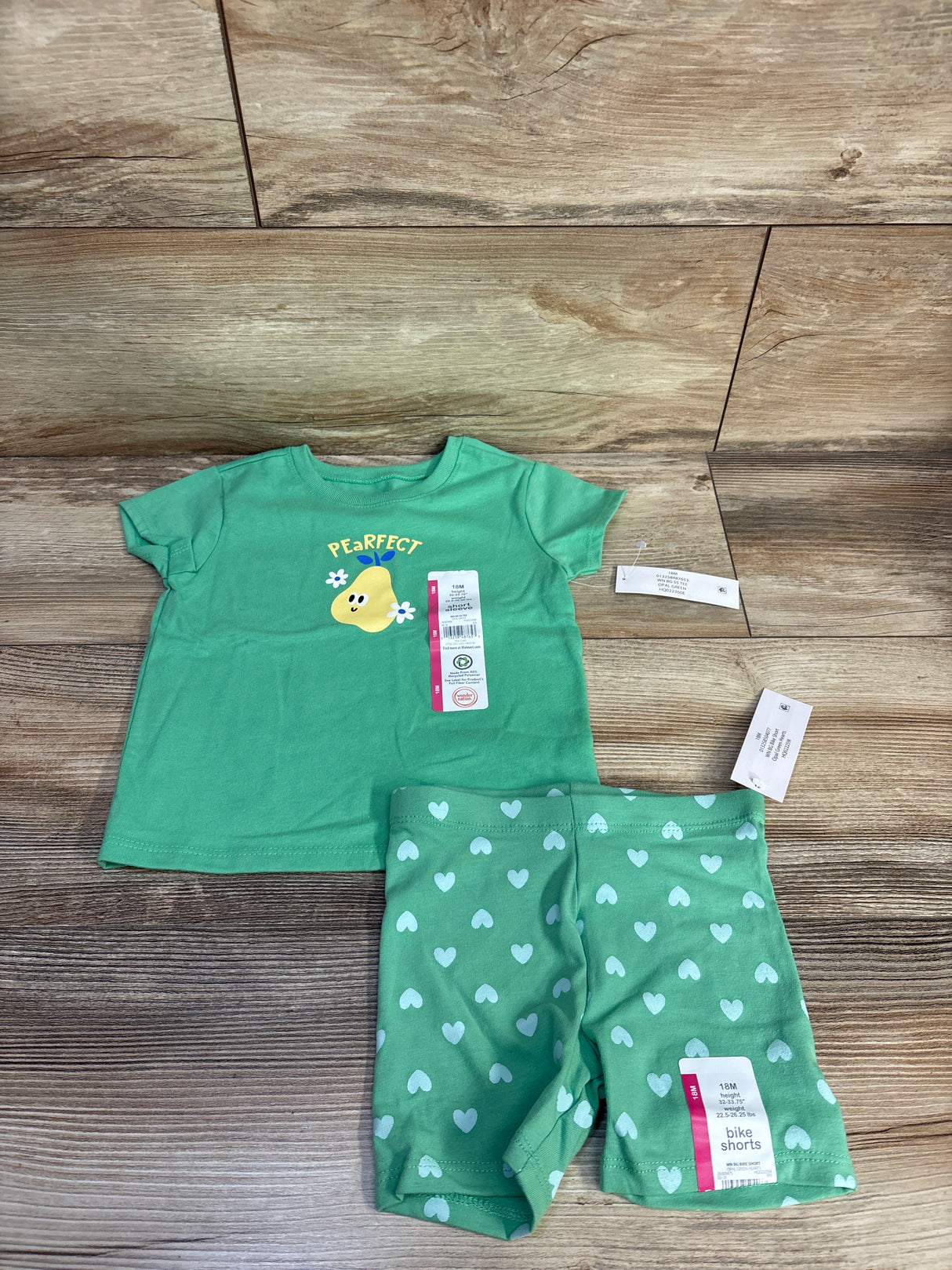 NEW Wonder Nation 2pc Pearfect Shirt & Bike Shorts Set Green sz 18m
