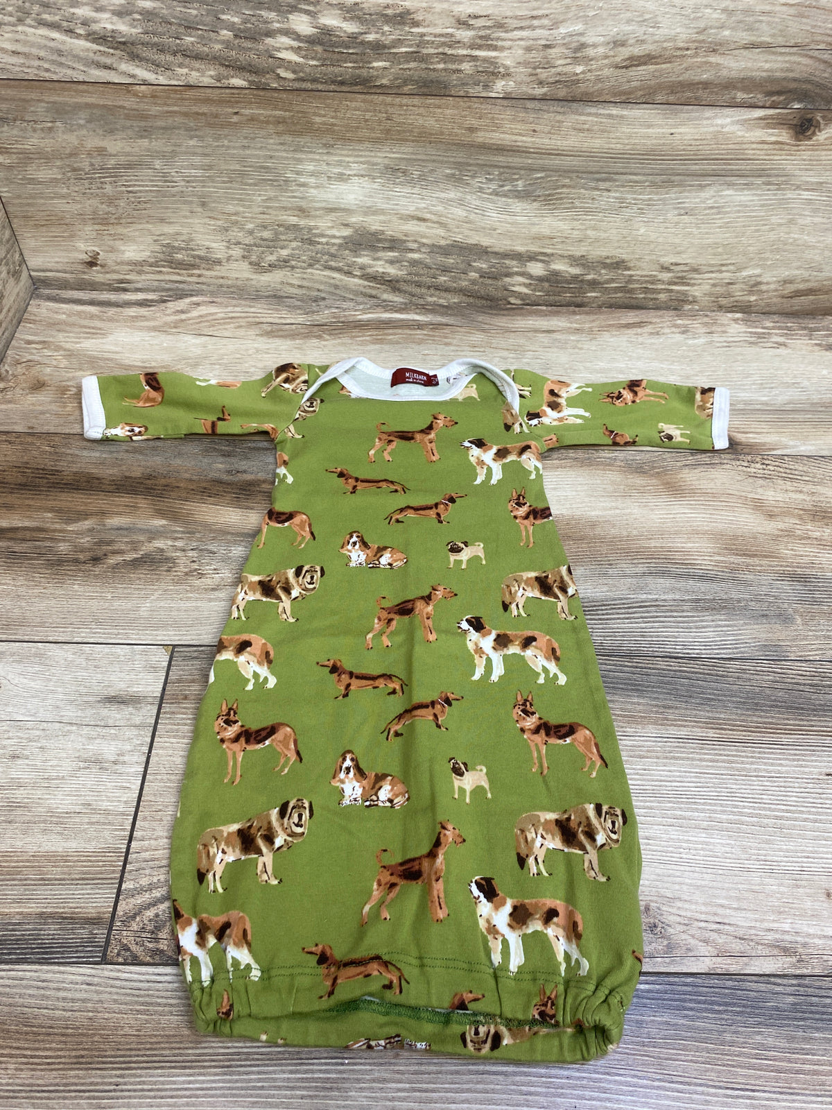 Milkbarn Organic Dog Print Sleep Gown Green sz 0-3m