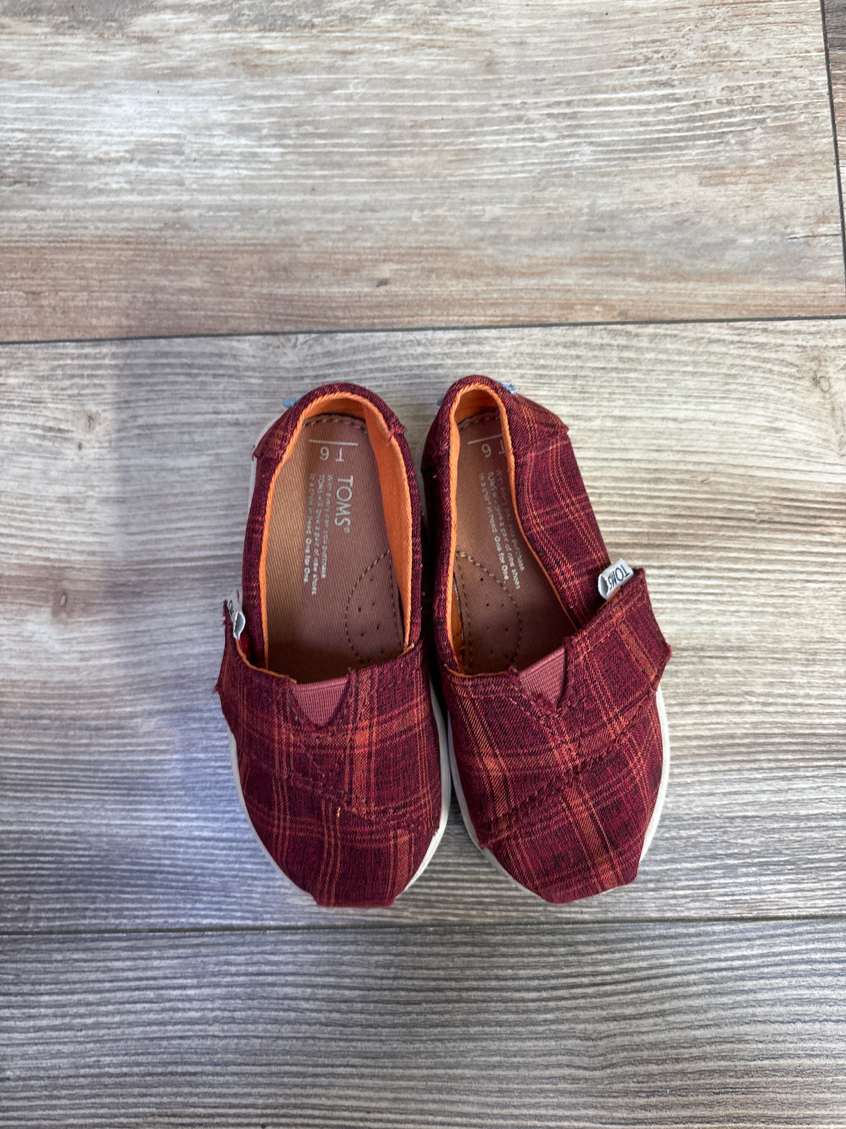 Toms Tiny Alpargata Shoes Plaid Red sz 6c