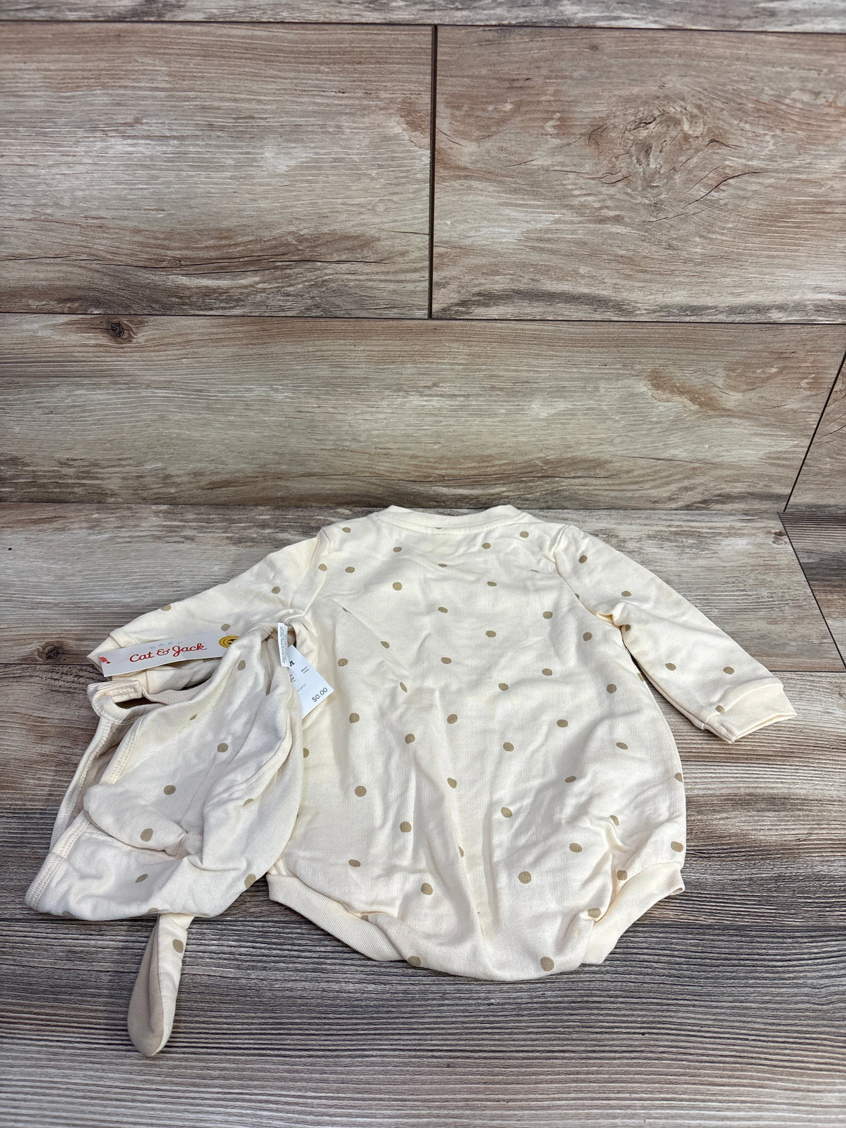 NEW Cat & Jack Polka Dot Bodysuit & Hat Set Yellow sz 6-9m