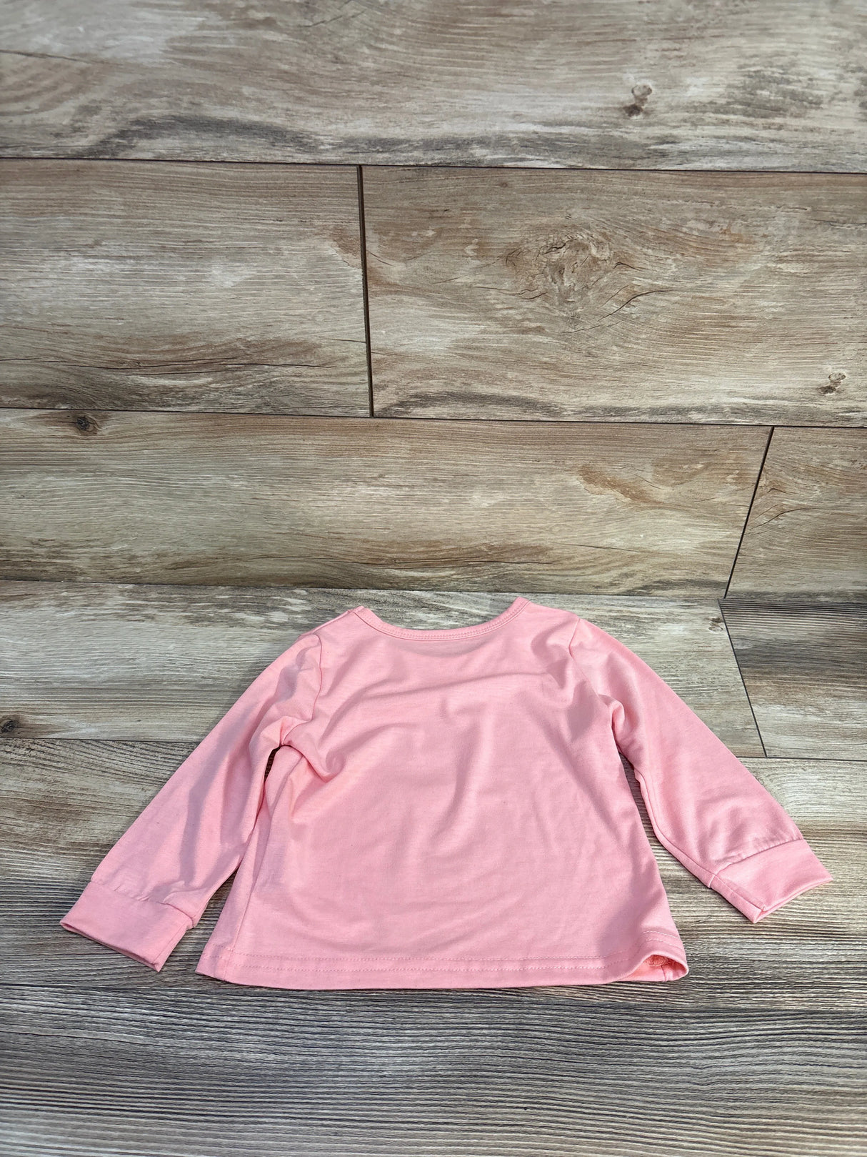 Back view of pink Shein Cute Princess toddler long-sleeve shirt showing crew neckline and cuffed sleeves on wood floor