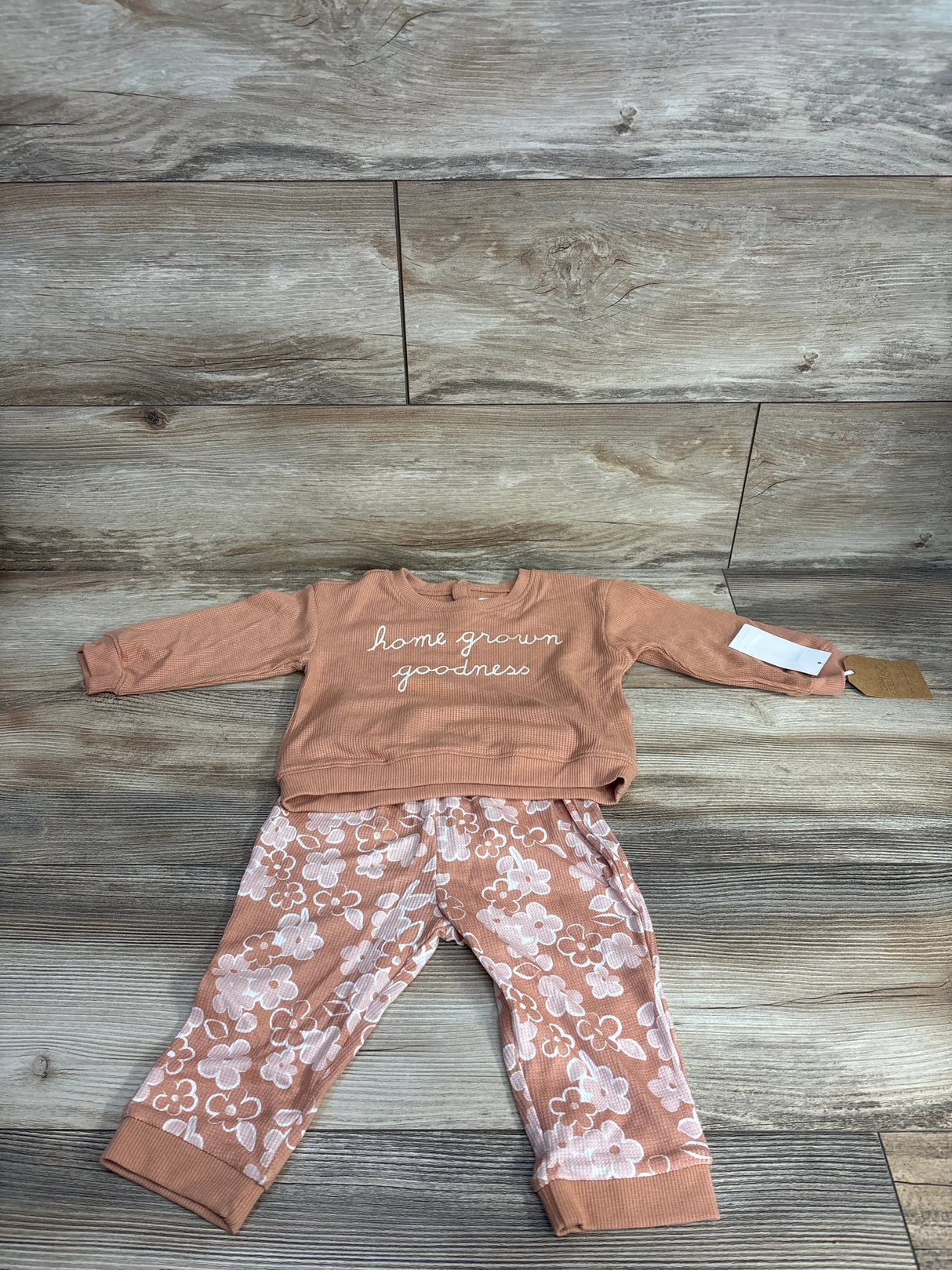 NEW Grayson Collective 2pc Home Grown Goodness Waffle Knit Set Coral sz 12m