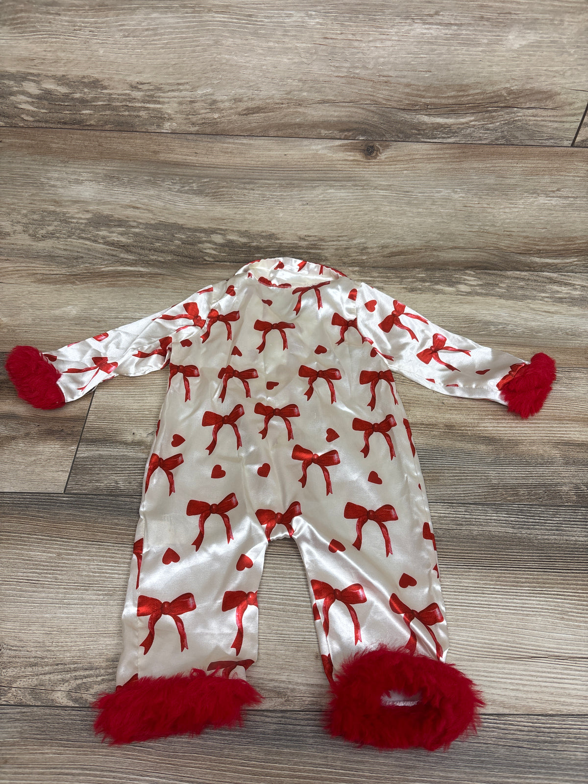 fyclemt Fur Trim Satin Bow Print Button-Up Coverall Cream sz 3-6m