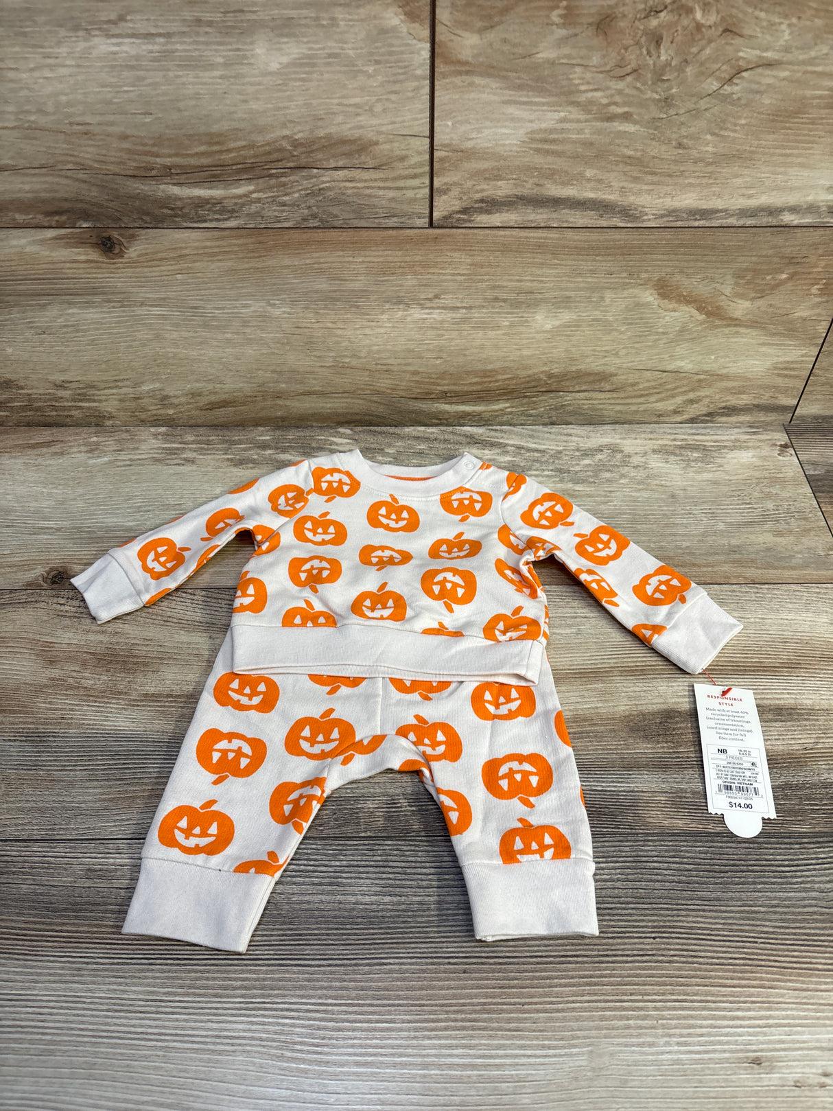 NEW Cat & Jack 2pc Halloween Pumpkin Sweatshirt & Jogger Set Orange sz Newborn