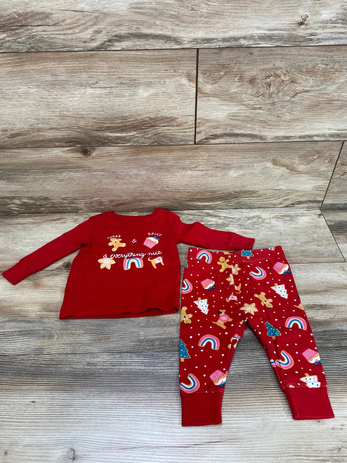 Old Navy 2pc Sugar & Spice & Everything Nice Pajama Set Red sz 6-12m - Me n Mommy To Be