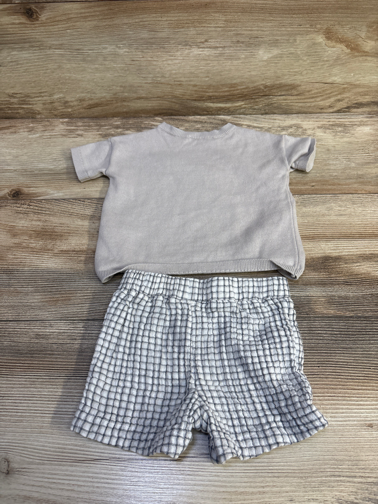 Just One You 2pc Knit Little One Shirt & Shorts Set Tan sz 9m