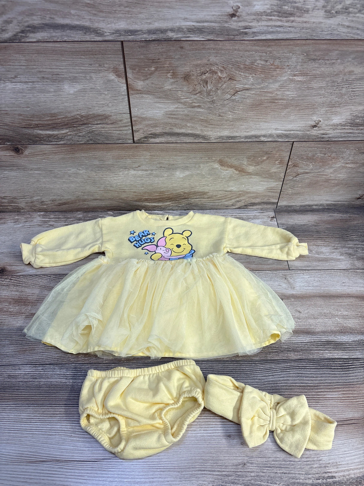 Disney Baby 3pc Winnie The Pooh Sweatshirt Dress & Bloomers Set Yellow sz 6/9m