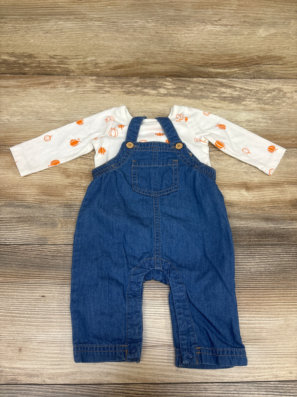Cat & Jack 2pc Long Sleeve Pumpkin Shirt & Overalls Set White sz Newborn