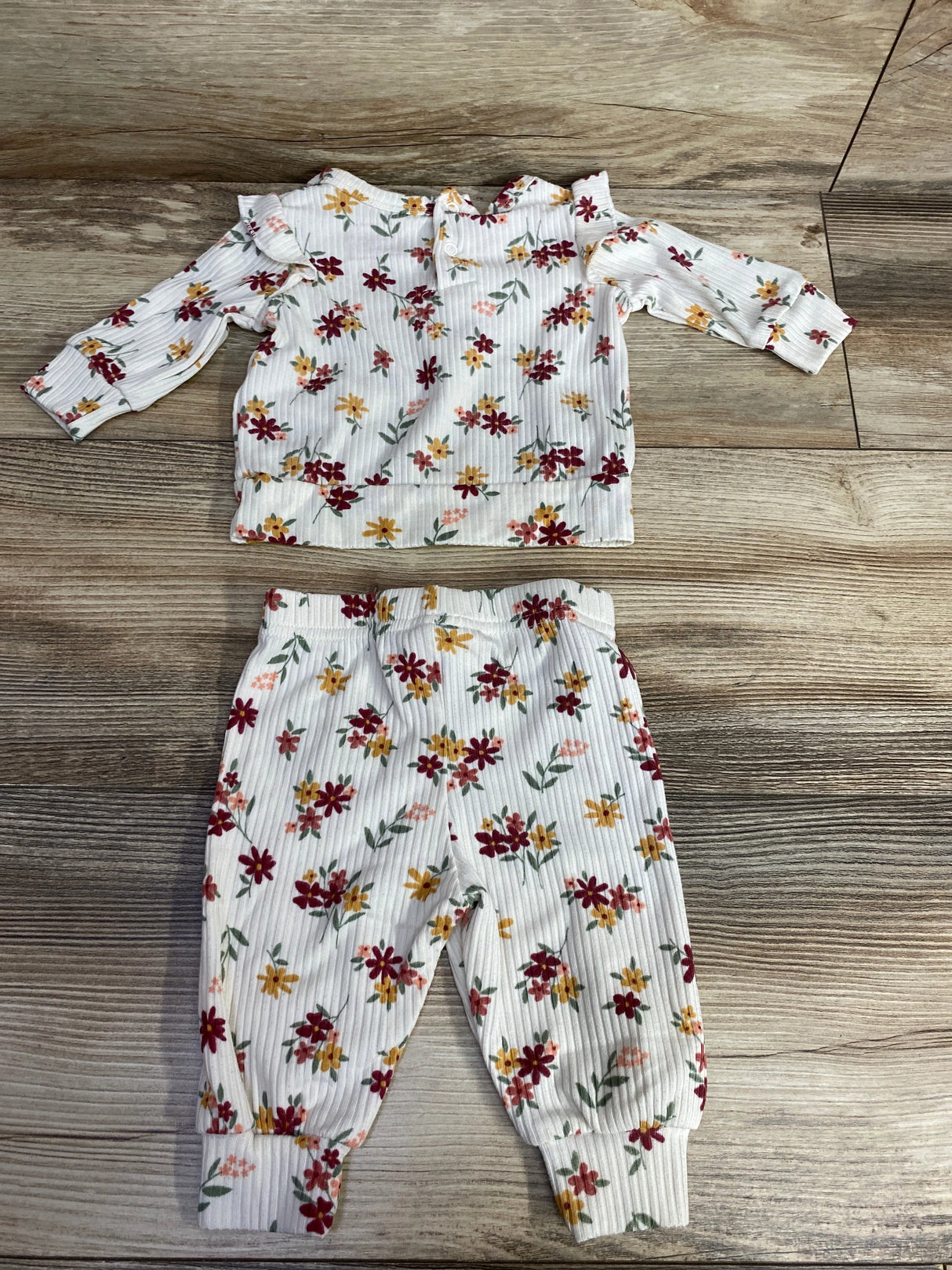 Just Lizzy 2pc Floral Ribbed Shirt & Pants Set White sz 0-3m