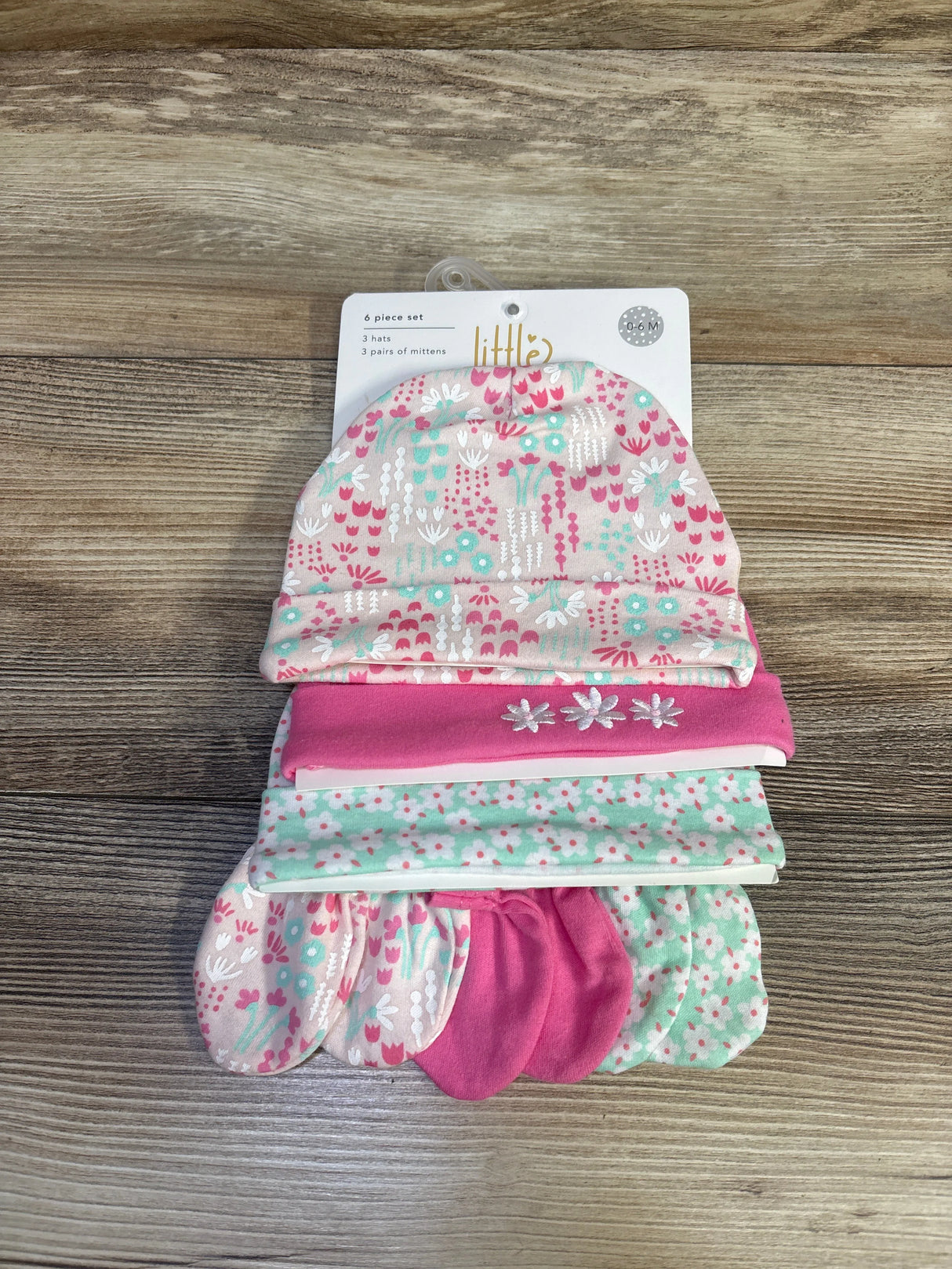 NEW Little Celebrity 6pc Hat & Mittens Set Pink sz 0-6m