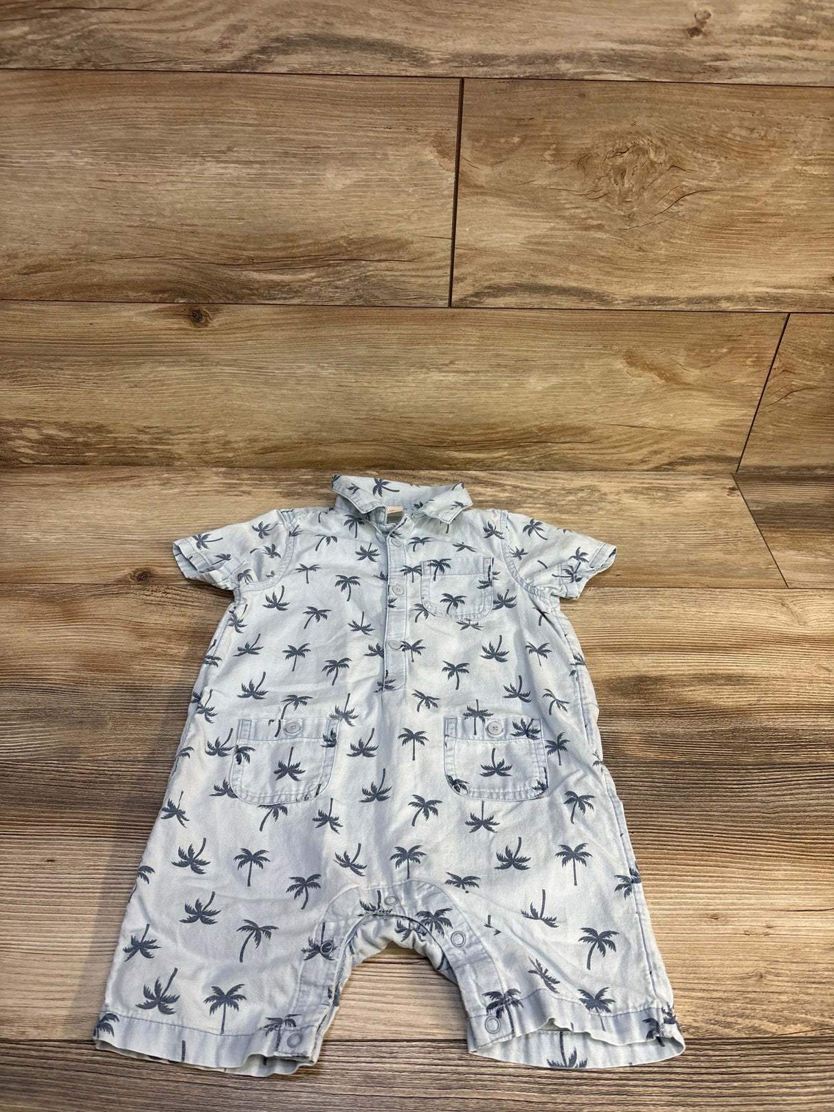 Tucker + Tate Palm Tree Print Polo Shortie Romper Blue sz 24m