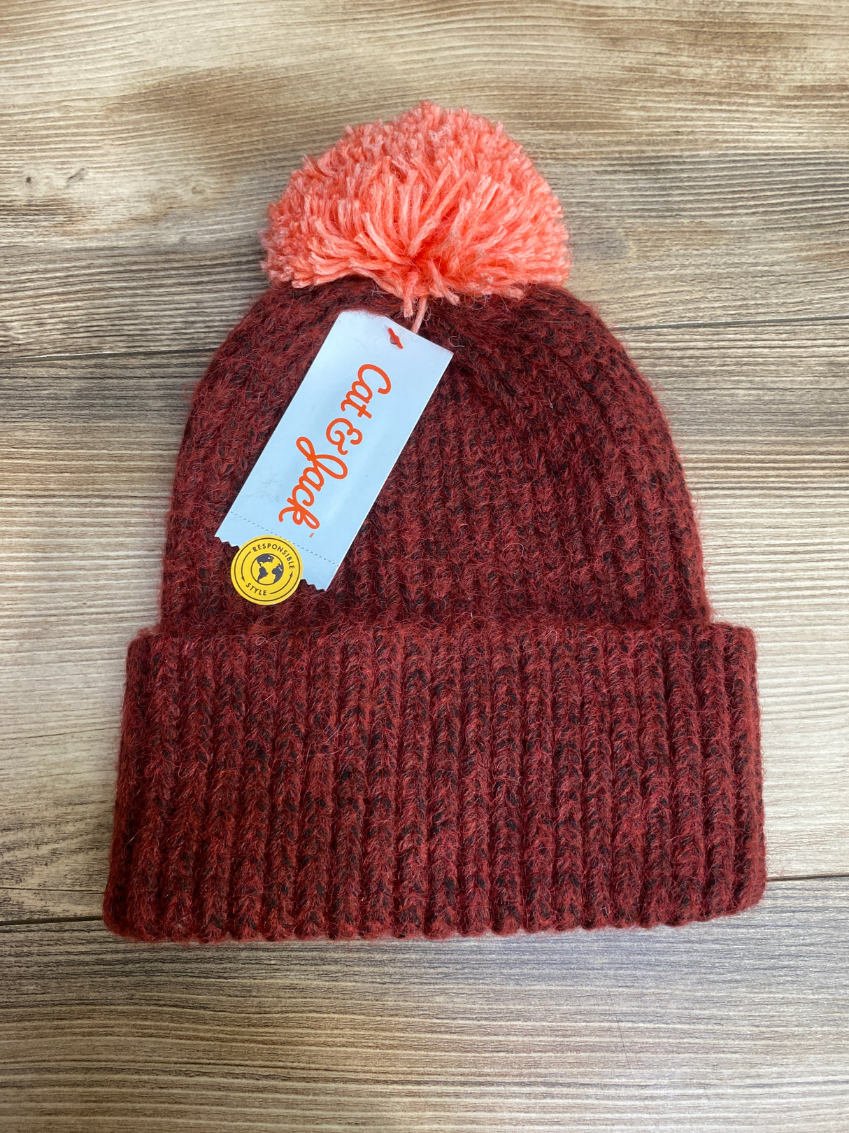 NEW Cat & Jack Knit Beanie w/ Pom Pom Red sz 2T-5T