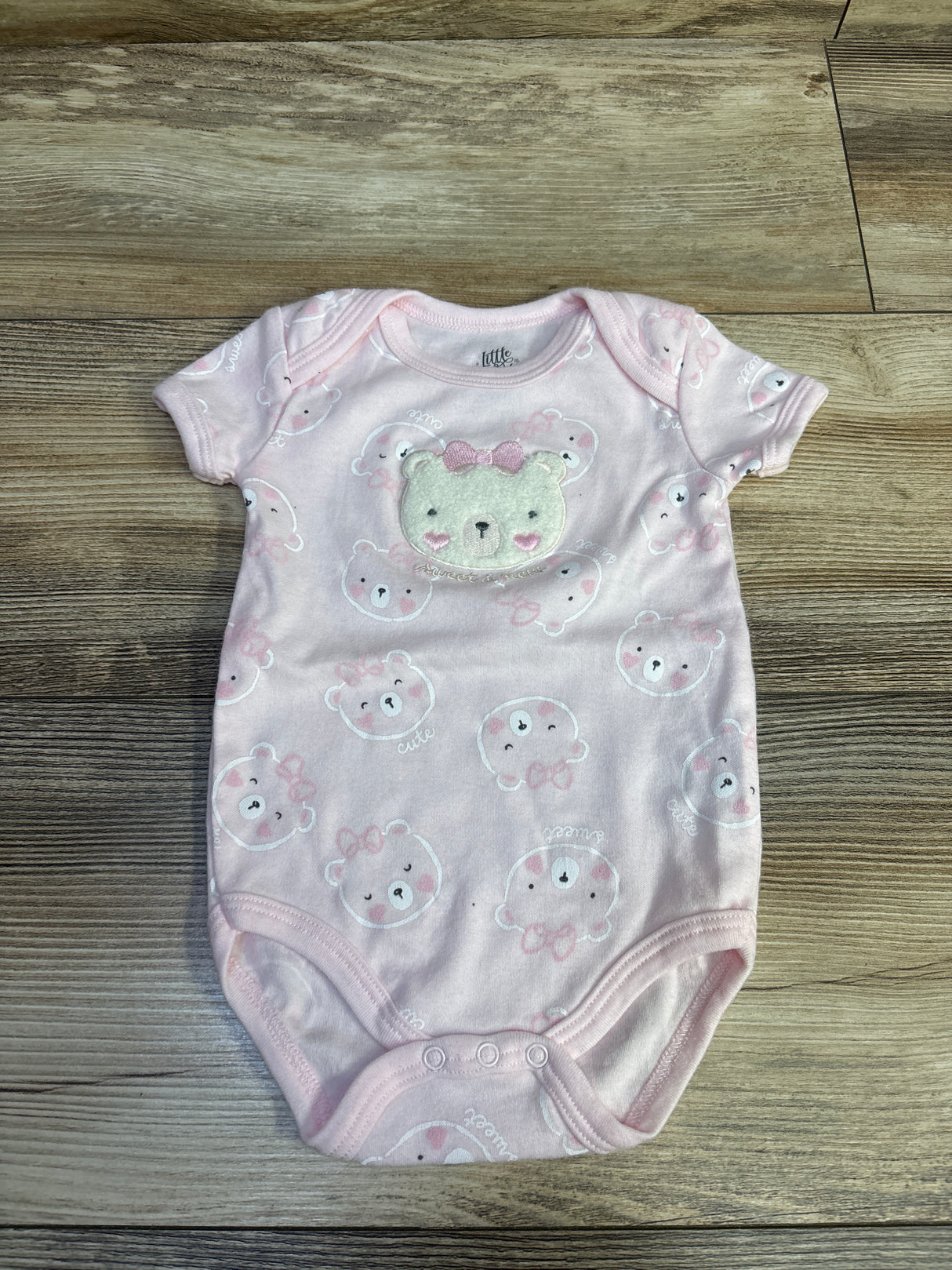 Little & Loved Sweet & New Bear Bodysuit Pink sz 6-9m