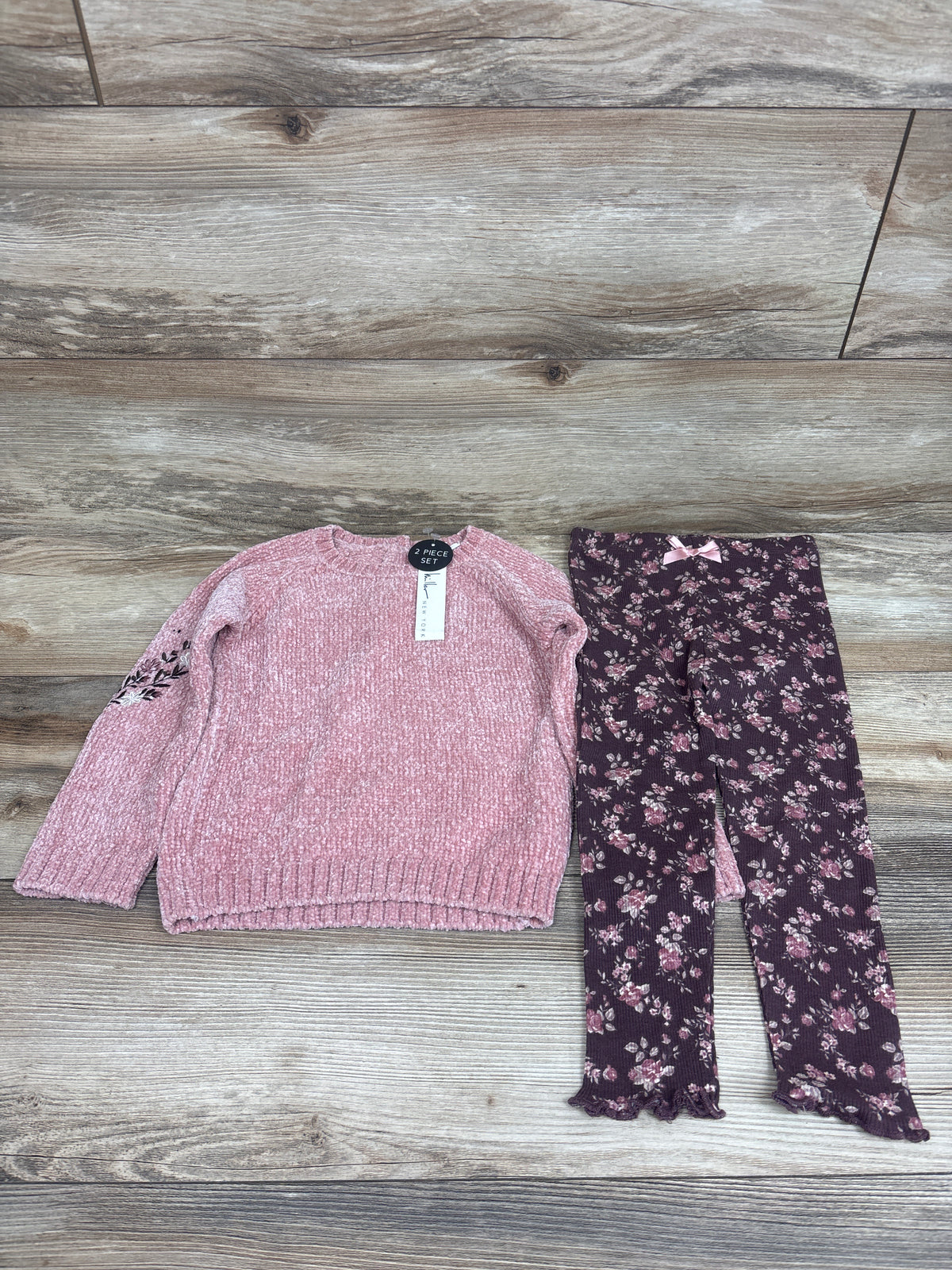 NEW Nicole Miller 2pc Velour Sweater & Leggings Set Pink sz 3T