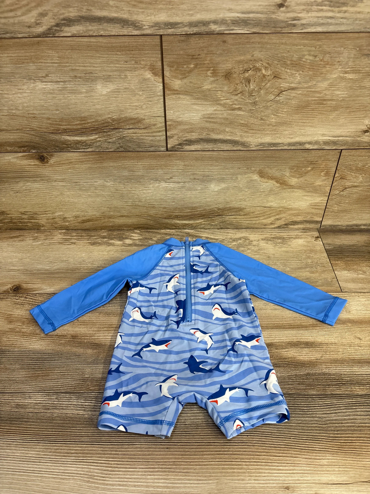 Little Me Shark 1pc Rashguard Swimsuit Blue sz 6-9m