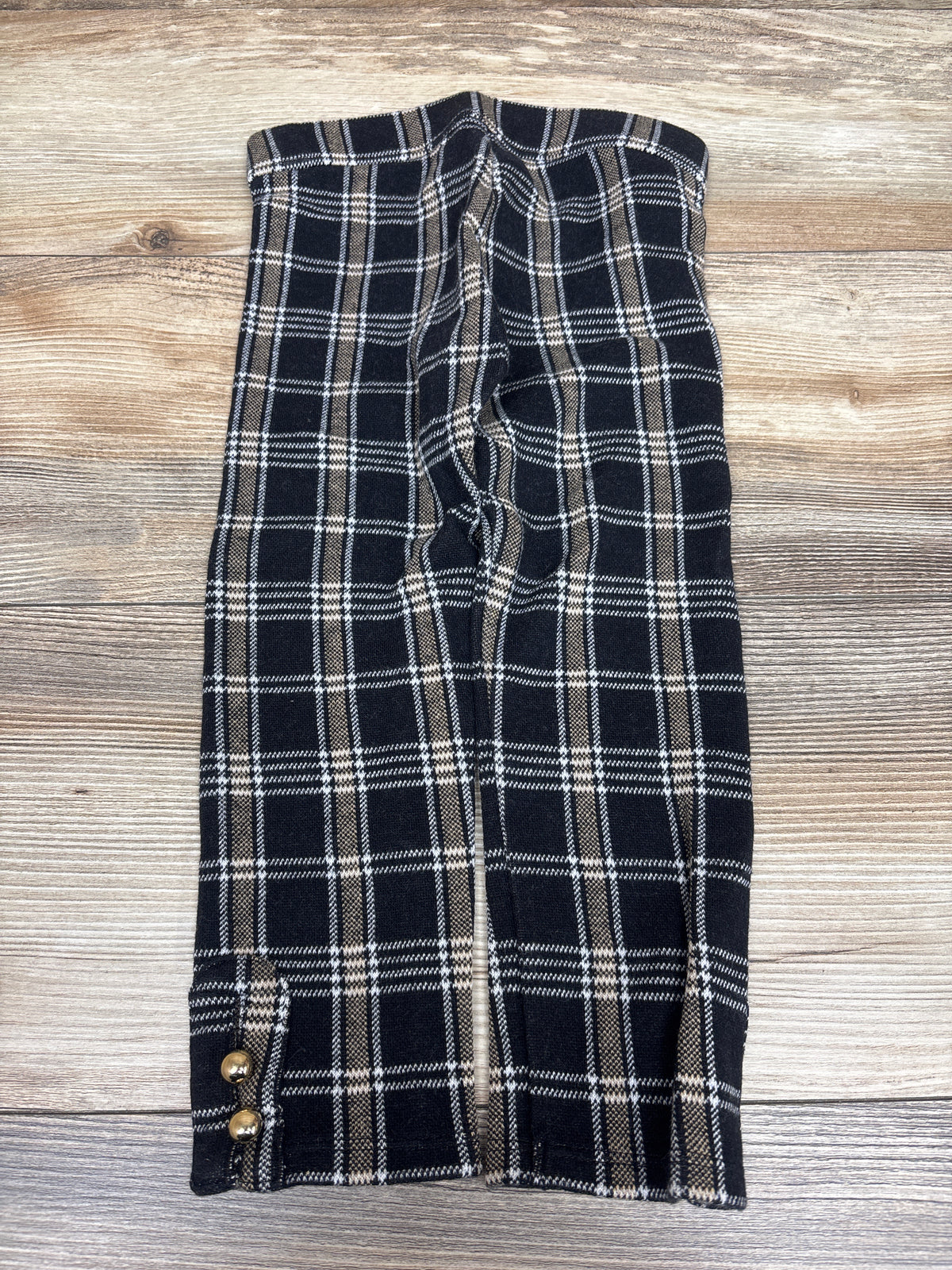 Janie & Jack Plaid Button Cuff Ponte Pants Black sz 3T